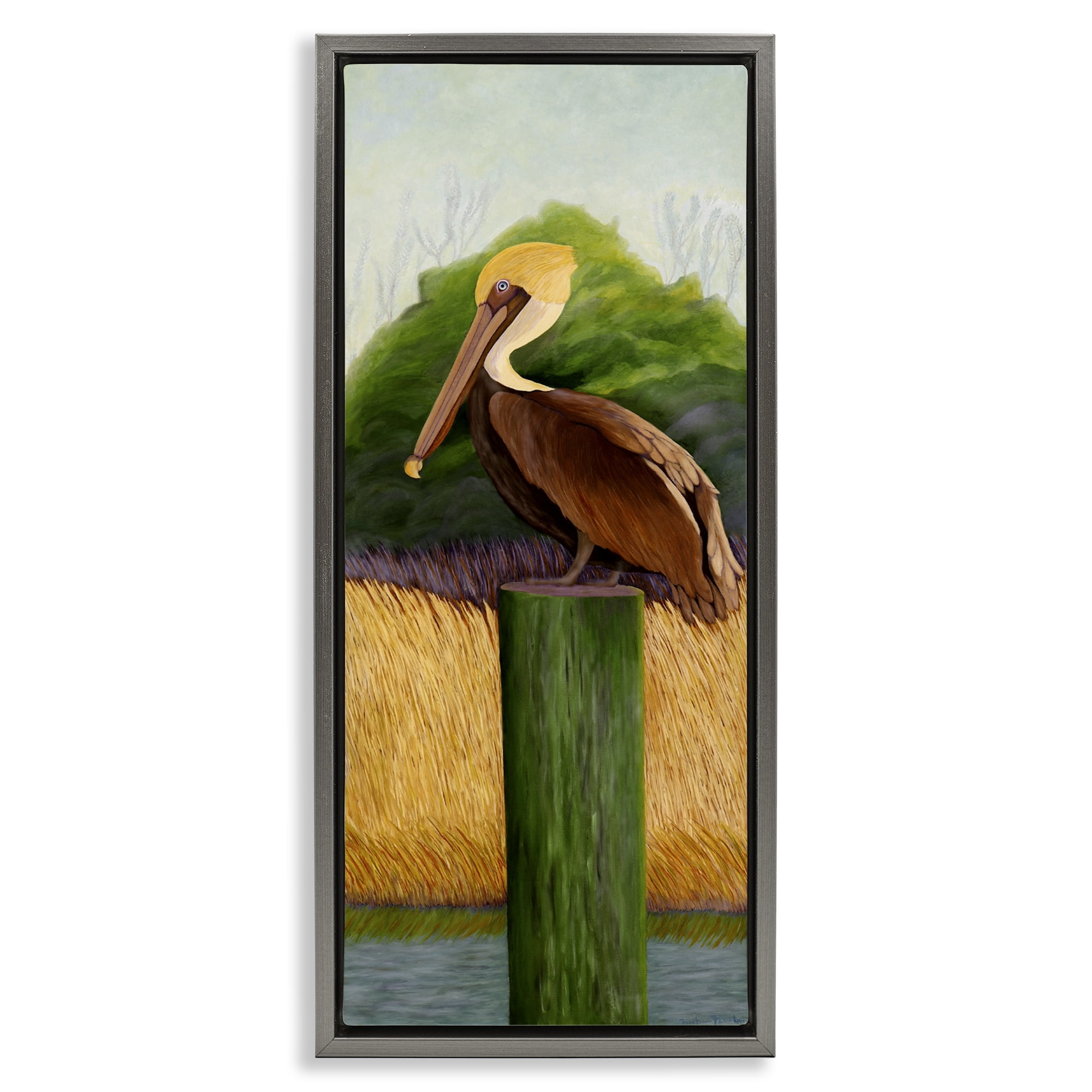 Stupell Industries Perched Blue Eyed Pelican Gray Framed Floater Canvas Wall Art, design by Barbara Fallenbaum
