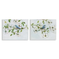 Stupell Industries Perched Bluebirds on Branch Floral Painting Unframed Art Print Wall Art, 14 x 11, Set of 2