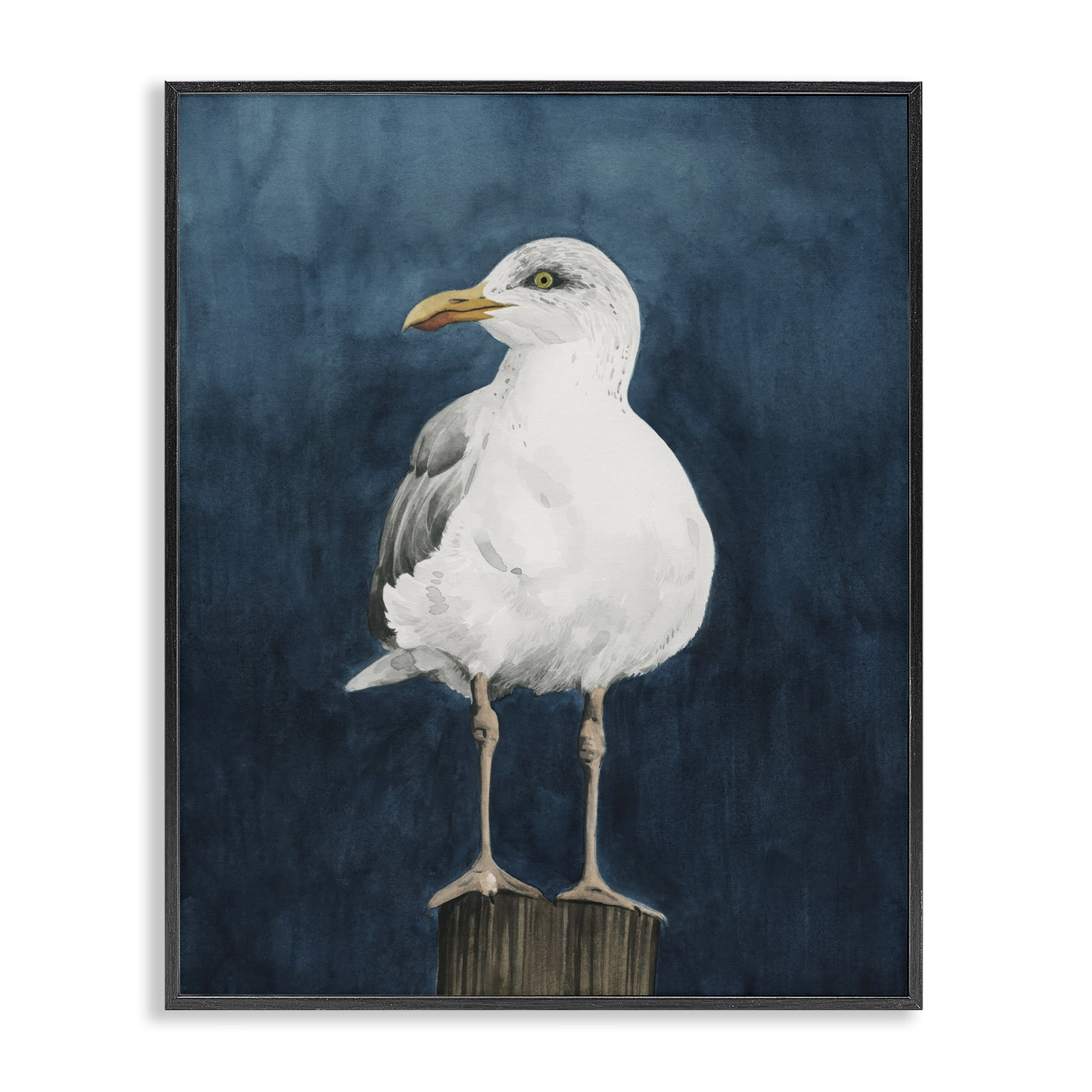 Stupell Industries Perched Coastal Bird Animals Painting Black Framed Art Print Wall Art, 16 x 20