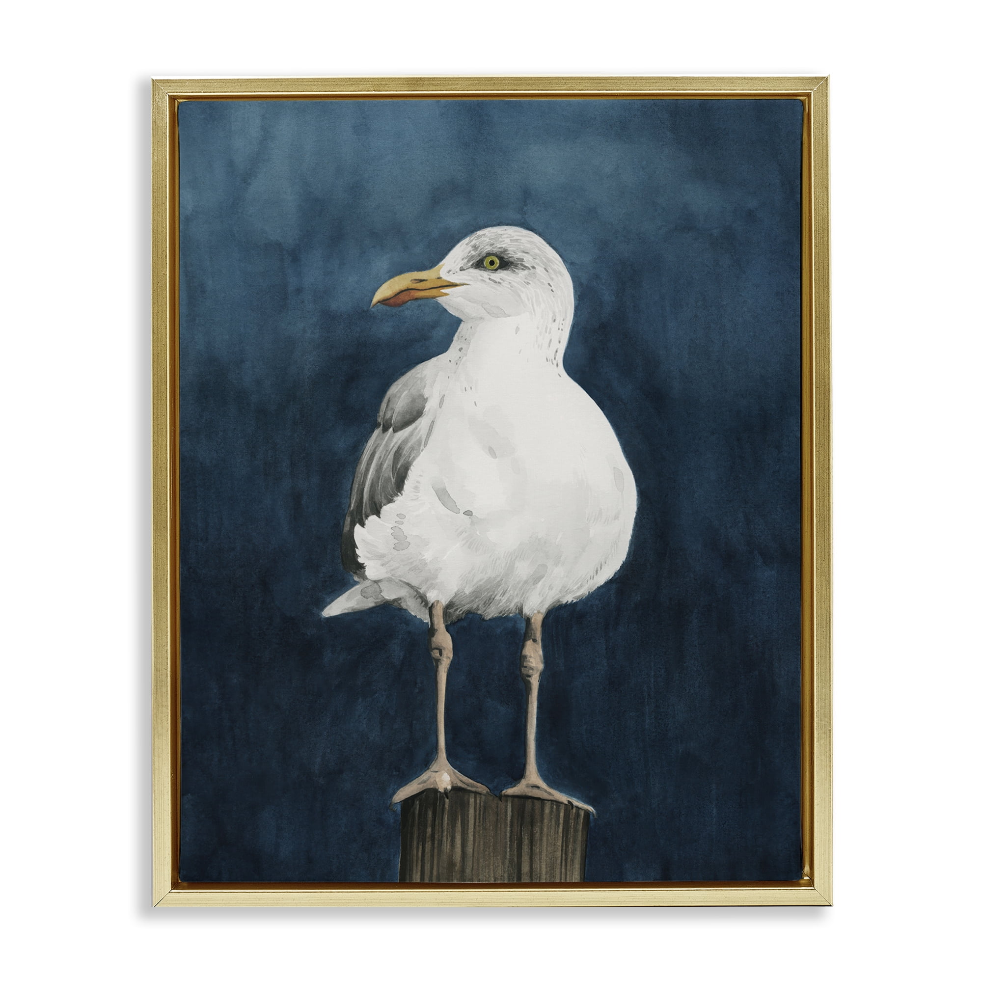 Stupell Industries Perched Coastal Bird Animals Painting Gold Floater Framed Canvas Art Print Wall Art, 25 x 31