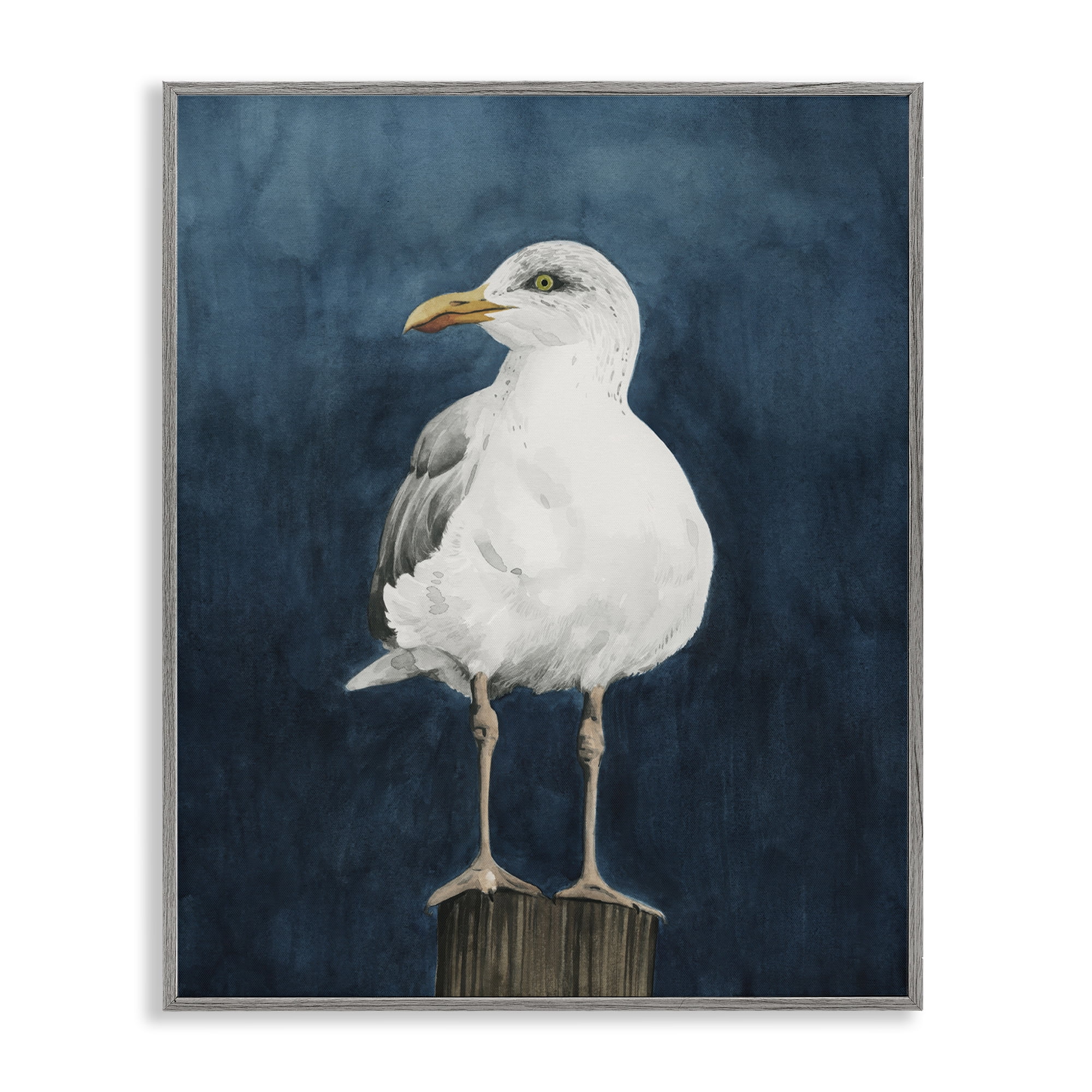 Stupell Industries Perched Coastal Bird Animals Painting Gray Framed Art Print Wall Art, 16 x 20