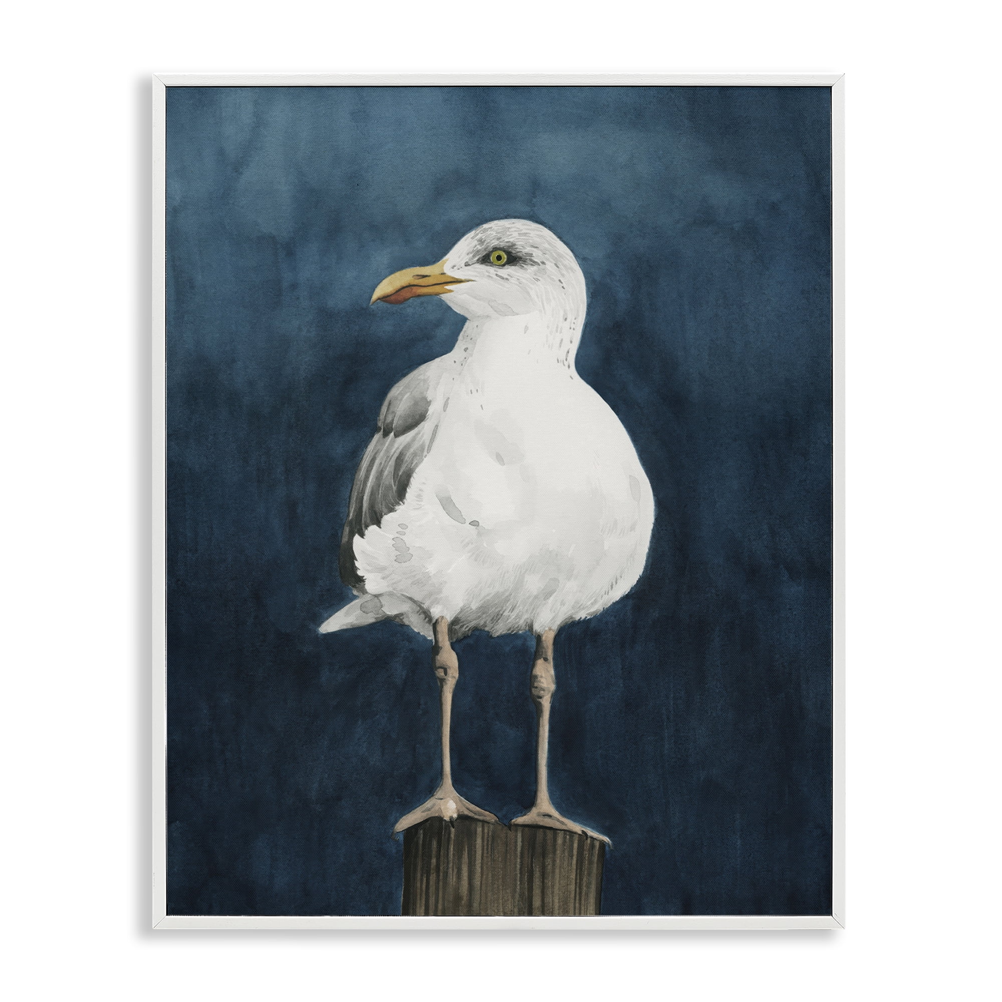 Stupell Industries Perched Coastal Bird Animals Painting White Framed Art Print Wall Art, 16 x 20