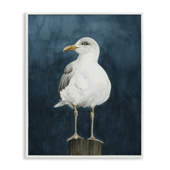 Stupell Industries Perched Coastal Bird Animals Painting White Framed Art Print Wall Art, 16 x 20