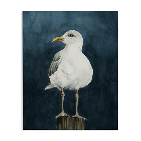 Stupell Industries Perched Coastal Bird Animals Painting Wrapped Canvas Art Print Wall Art, 16 x 20