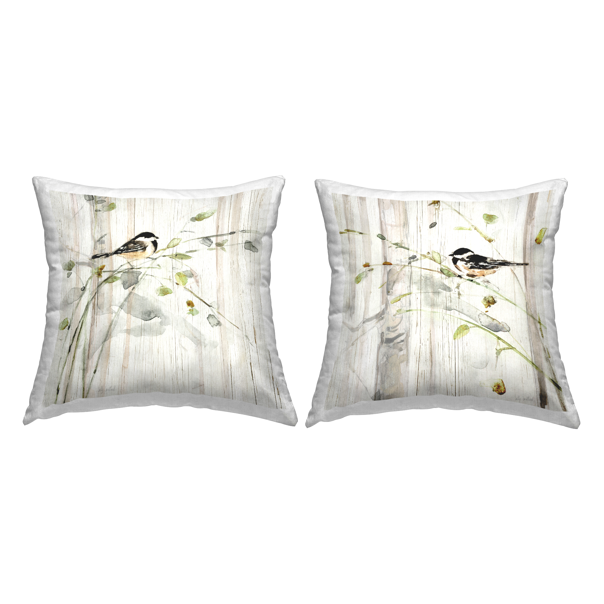 Stupell Industries Perched Magpies Country Botanicals Square Decorative Printed Throw Pillow, 18 x 18, Set of 2