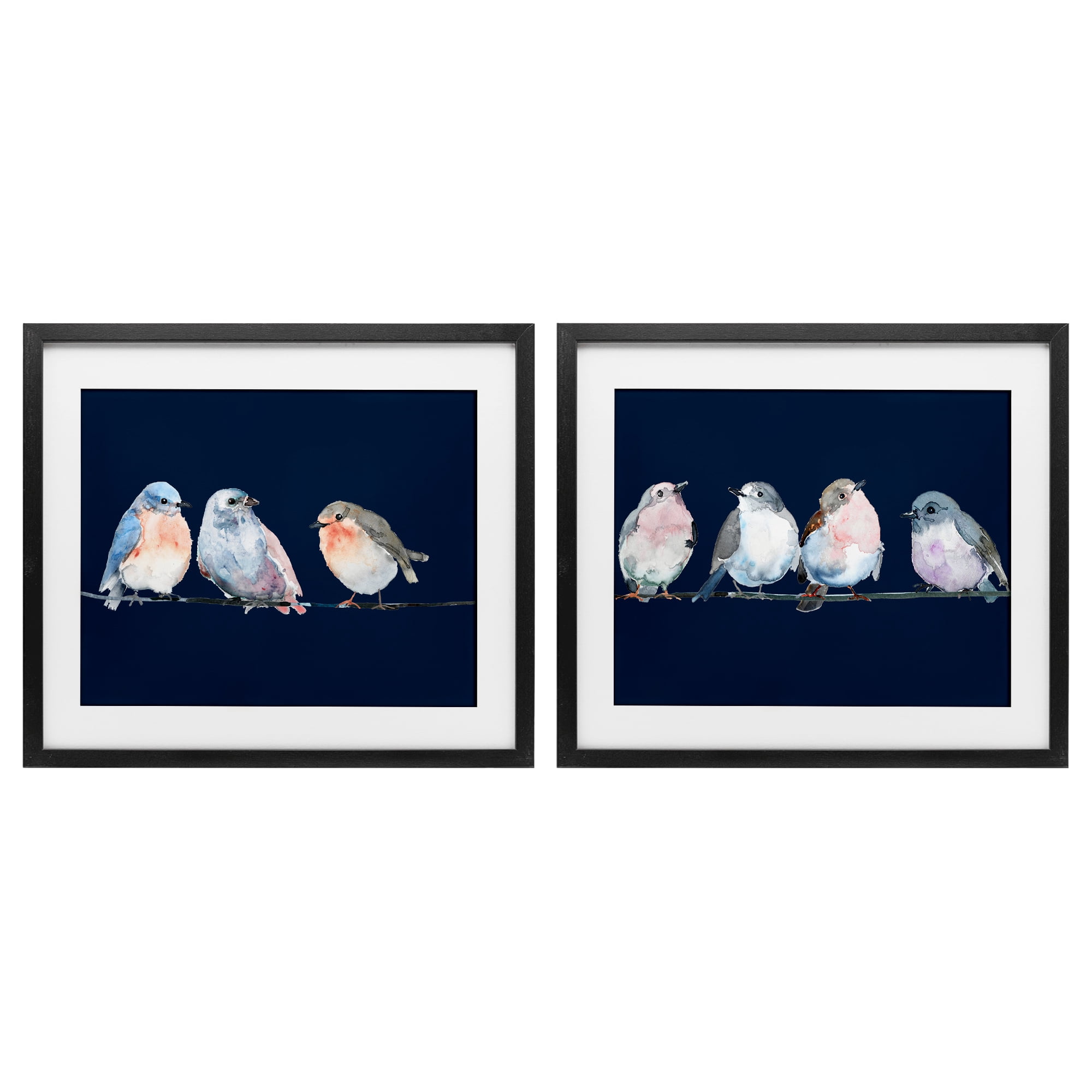 Stupell Industries Perched Navy Toned Birds 2 Piece Black Framed Print Under Glass Set, design by Lorenzo Collective