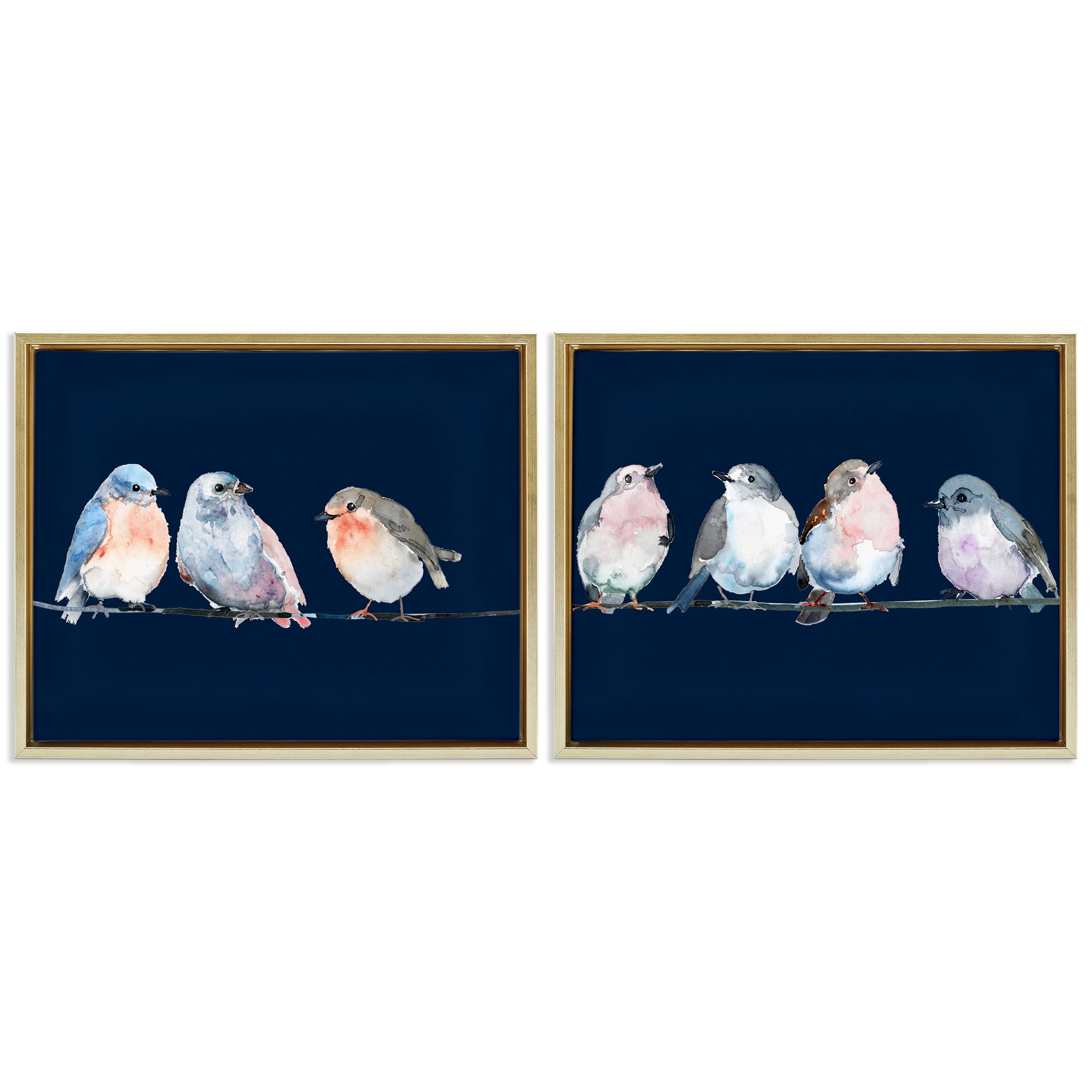 Stupell Industries Perched Navy Toned Birds 2 Piece Gold Framed Floater Canvas Set, design by Lorenzo Collective