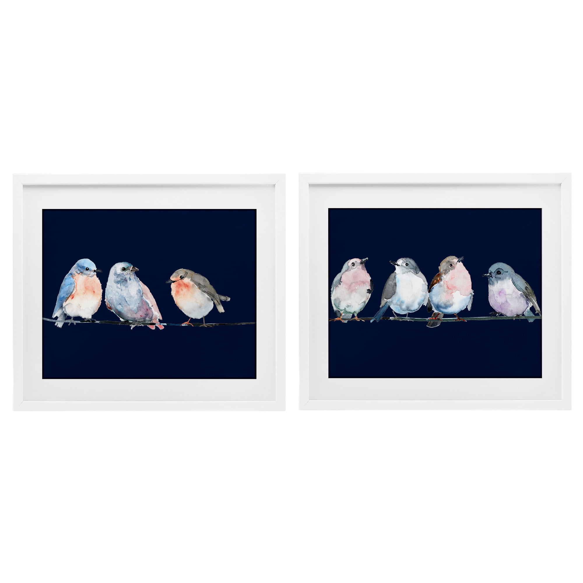 Stupell Industries Perched Navy Toned Birds 2 Piece White Framed Print Under Glass Set, design by Lorenzo Collective