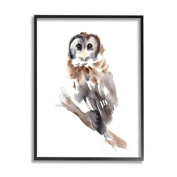 Stupell Industries Perched Owl Gazing Watercolor Style Painting Black Framed Art Print Wall Art, Design by Annie Warren