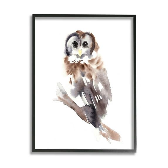 Stupell Industries Perched Owl Gazing Watercolor Style Painting Black Framed Art Print Wall Art, Design by Annie Warren