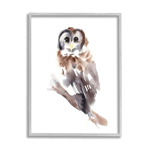 Stupell Industries Perched Owl Gazing Watercolor Style Painting Gray Framed Art Print Wall Art, Design by Annie Warren