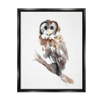 Stupell Industries Perched Owl Gazing Watercolor Style Painting Jet Black Floating Framed Canvas Print Wall Art, Design by Annie Warren