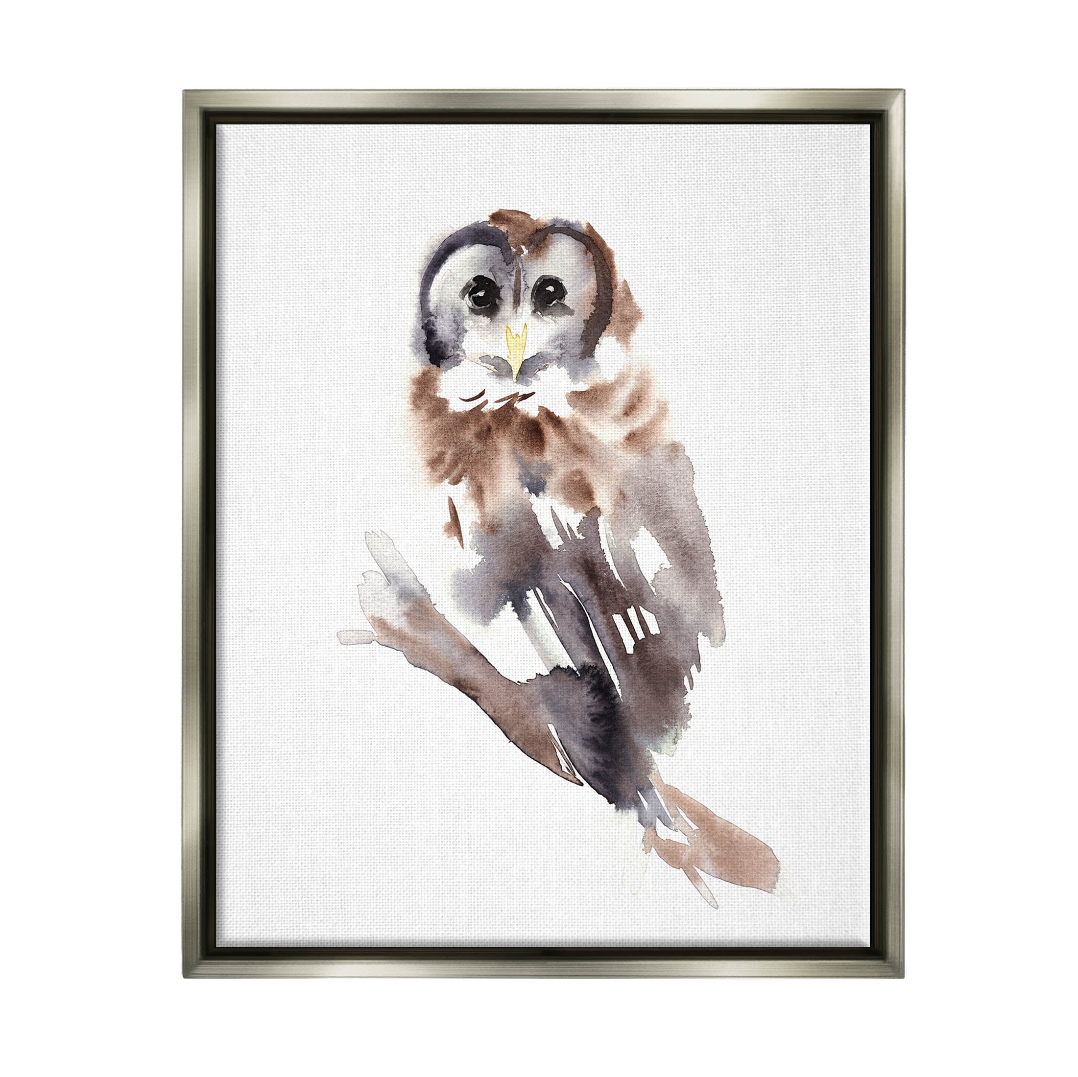 Stupell Industries Perched Owl Gazing Watercolor Style Painting Luster Gray Floating Framed Canvas Print Wall Art, Design by Annie Warren