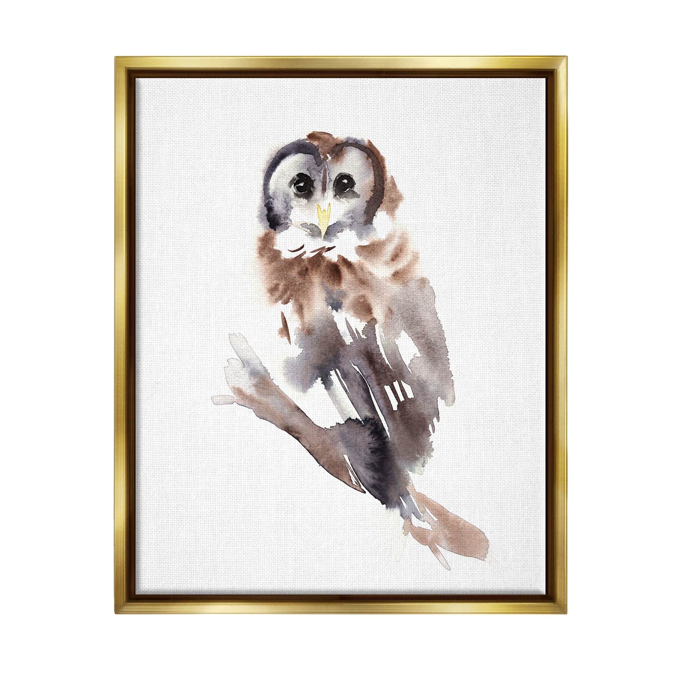 Stupell Industries Perched Owl Gazing Watercolor Style Painting Metallic Gold Floating Framed Canvas Print Wall Art, Design by Annie Warren