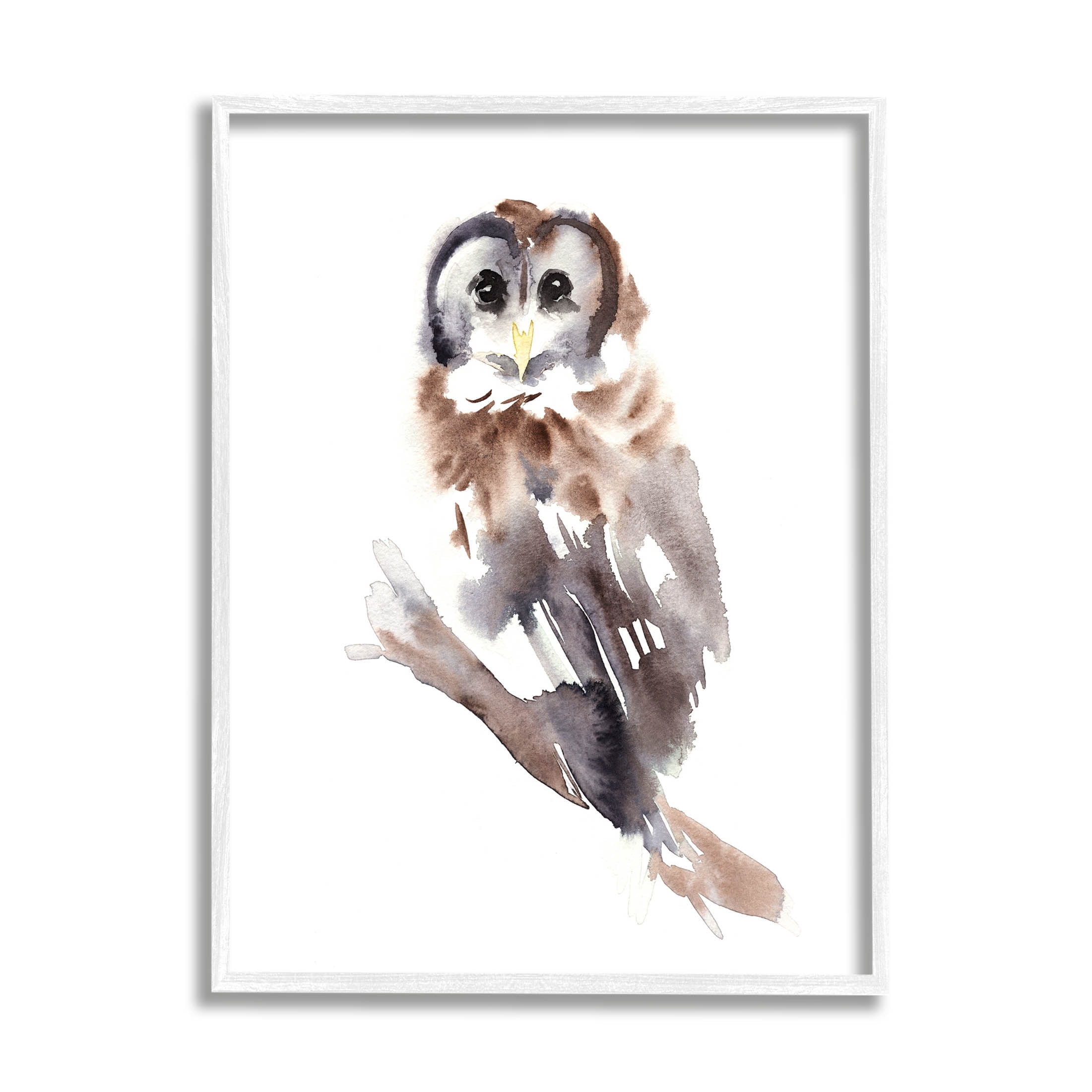 Stupell Industries Perched Owl Gazing Watercolor Style Painting White Framed Art Print Wall Art, Design by Annie Warren