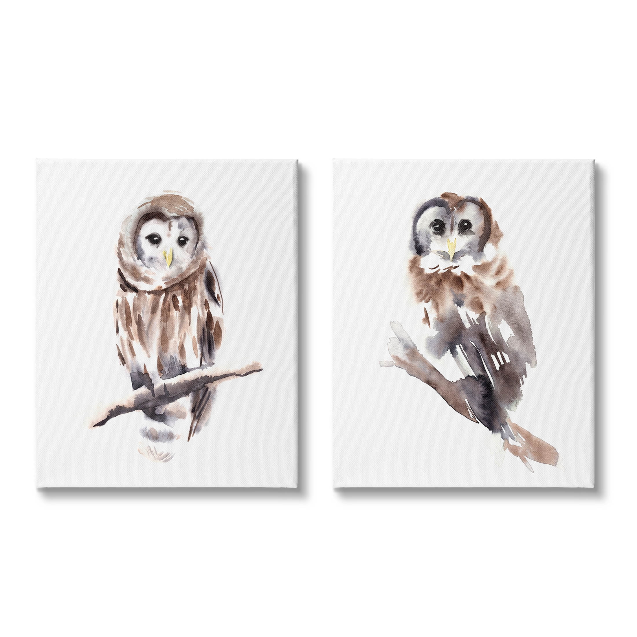 Stupell Industries Perched Owl Wildlife Portrait Painting Gallery Wrapped Canvas Print Wall Art, Set of 2, Design by Annie Warren