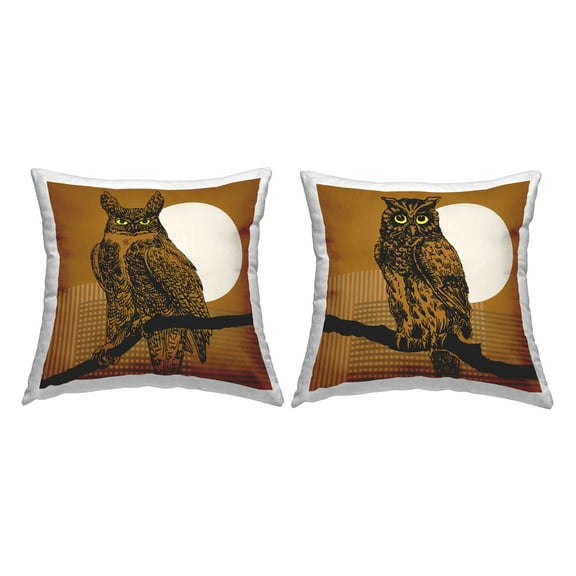 Stupell Industries Perched Owls Patterned 2 Piece Decorative Printed Throw Pillow Set, 18 x 18
