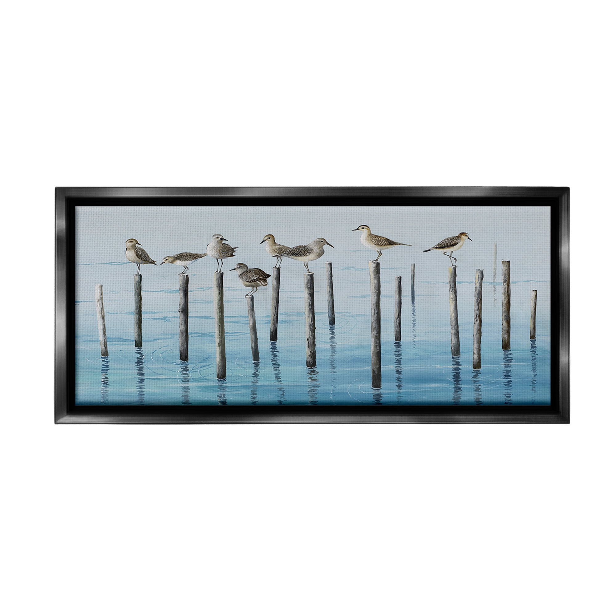 Stupell Industries Perched Sea Birds Animals & Insects Painting Black Floater Framed Canvas Art Print Wall Art, 31 x 14