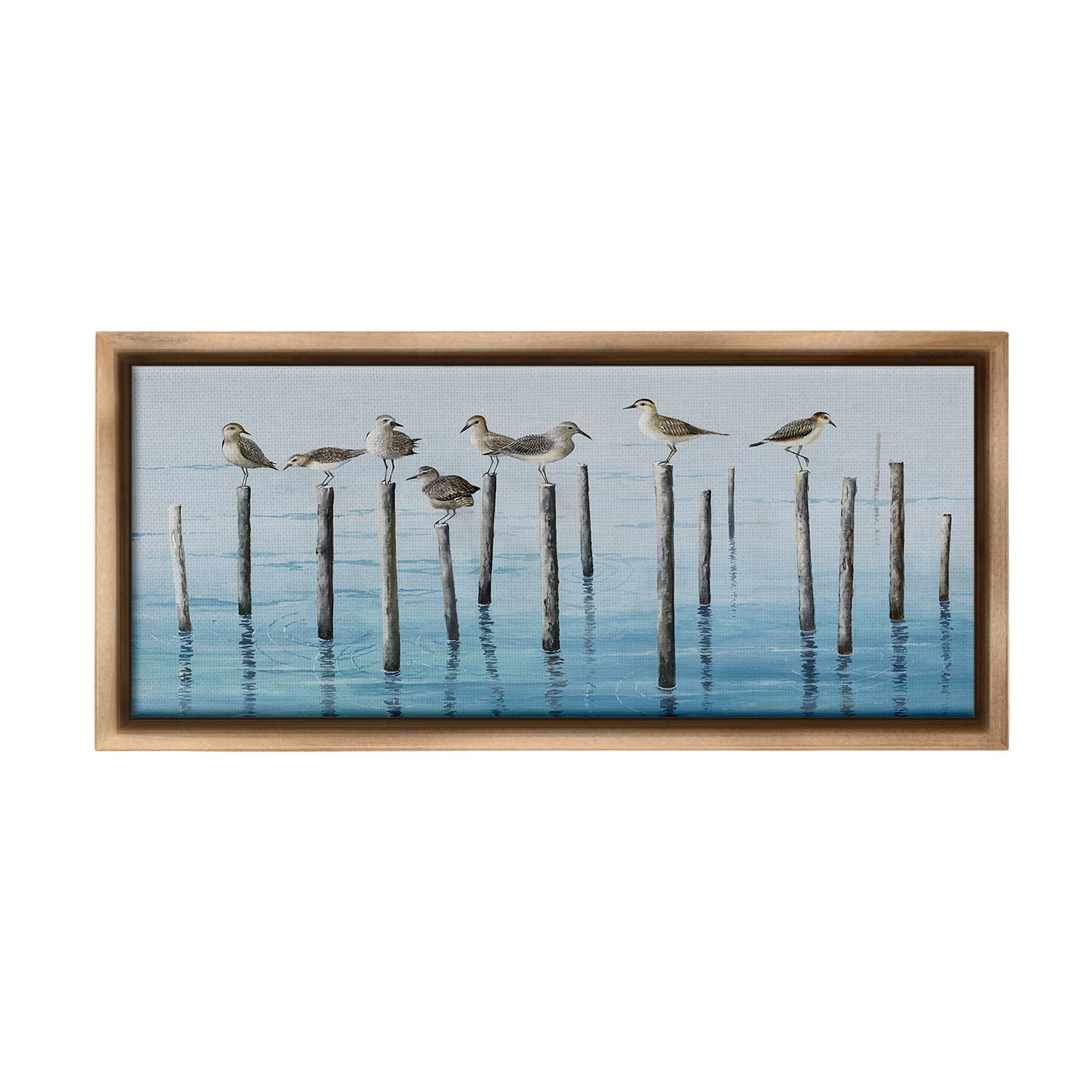 Stupell Industries Perched Sea Birds Animals & Insects Painting Brown Floater Framed Canvas Art Print Wall Art, 25 x 11