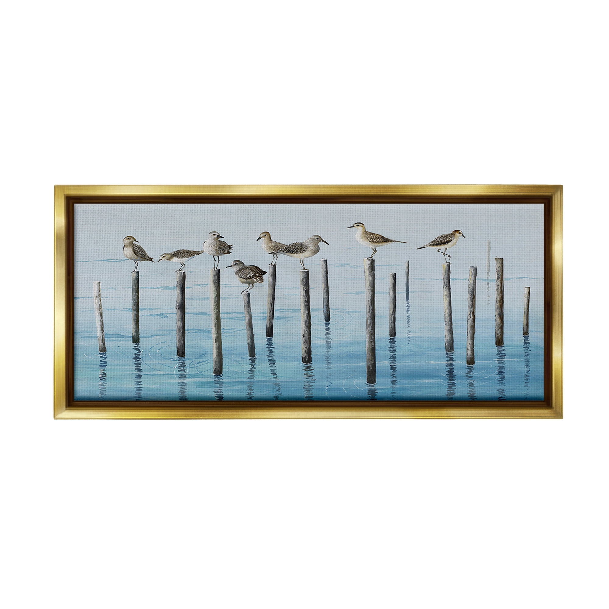 Stupell Industries Perched Sea Birds Animals & Insects Painting Gold Floater Framed Canvas Art Print Wall Art, 25 x 11
