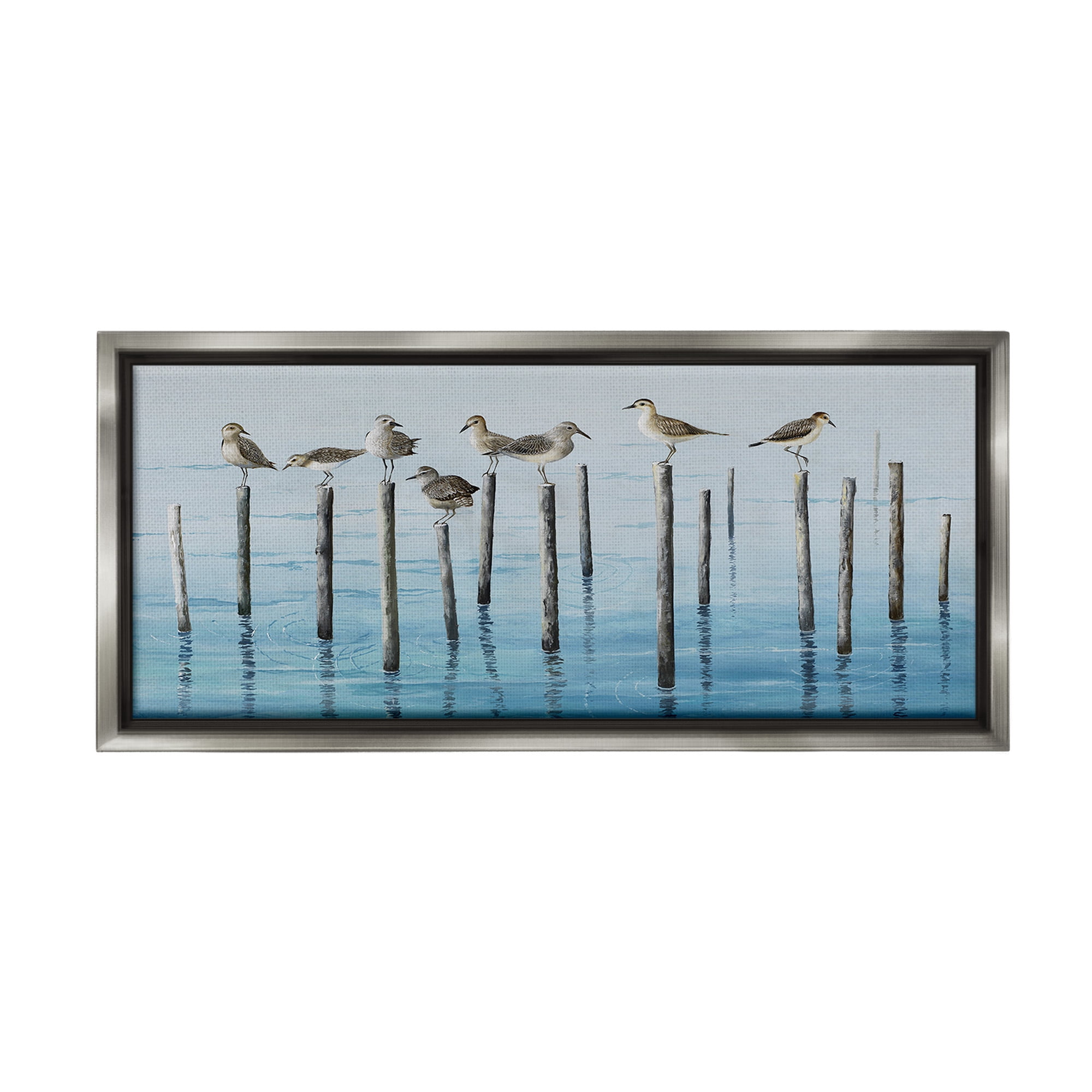 Stupell Industries Perched Sea Birds Animals & Insects Painting Gray Floater Framed Canvas Art Print Wall Art, 25 x 11