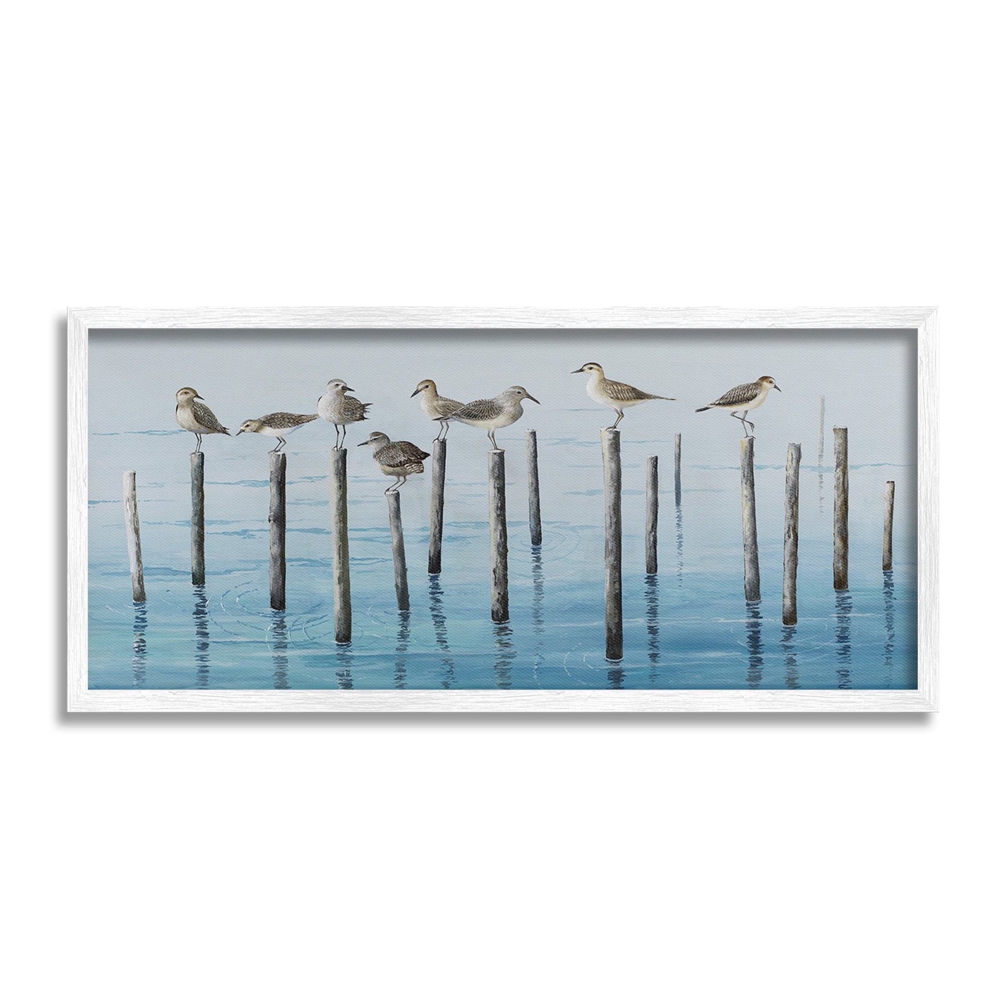 Stupell Industries Perched Sea Birds Animals & Insects Painting White Framed Art Print Wall Art, 30 x 13