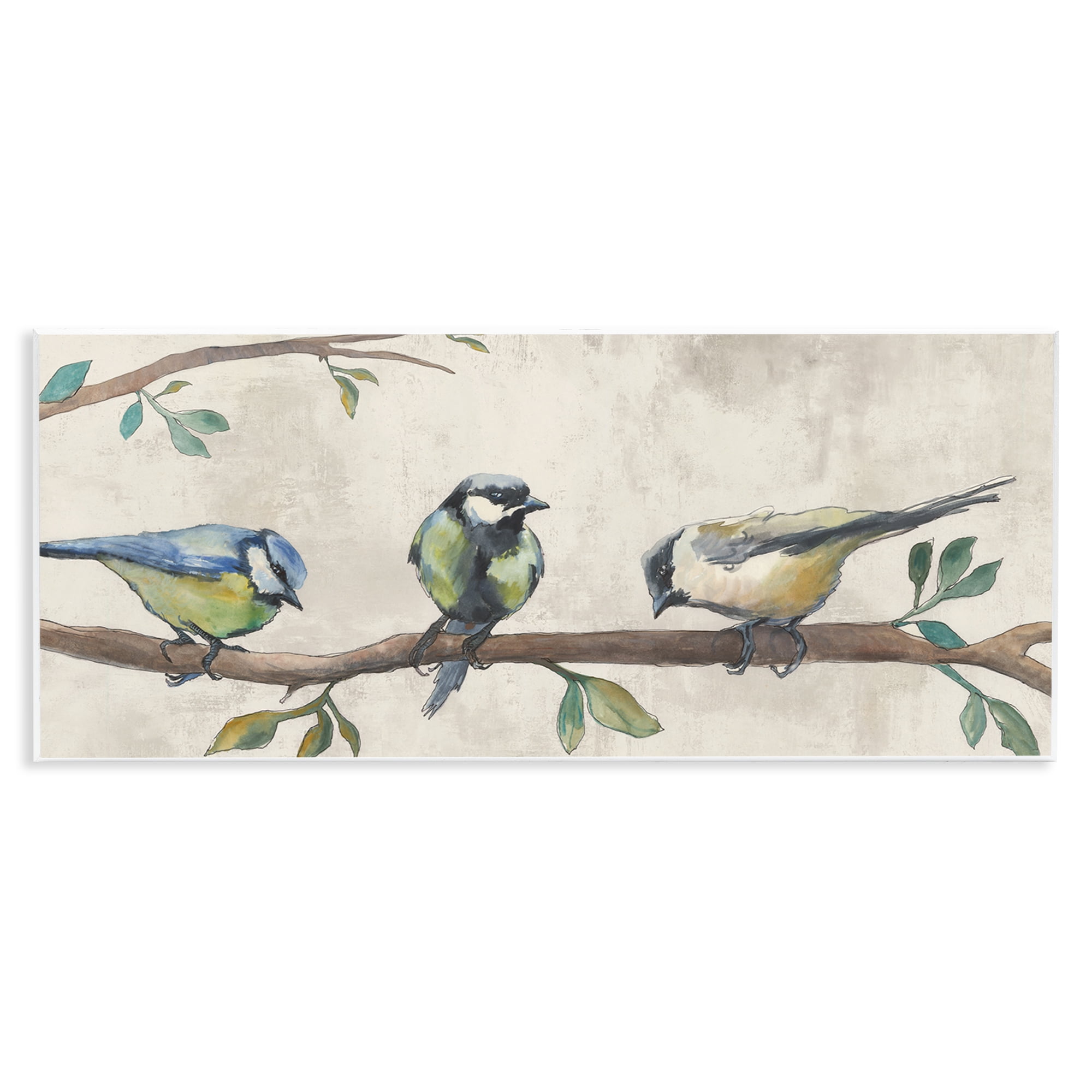 Stupell Industries Perched Songbirds on Branch Animals Painting Unframed Art Print Wall Art, 17 x 7