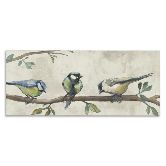 Stupell Industries Perched Songbirds on Branch Animals Painting Wrapped Canvas Art Print Wall Art, 24 x 10