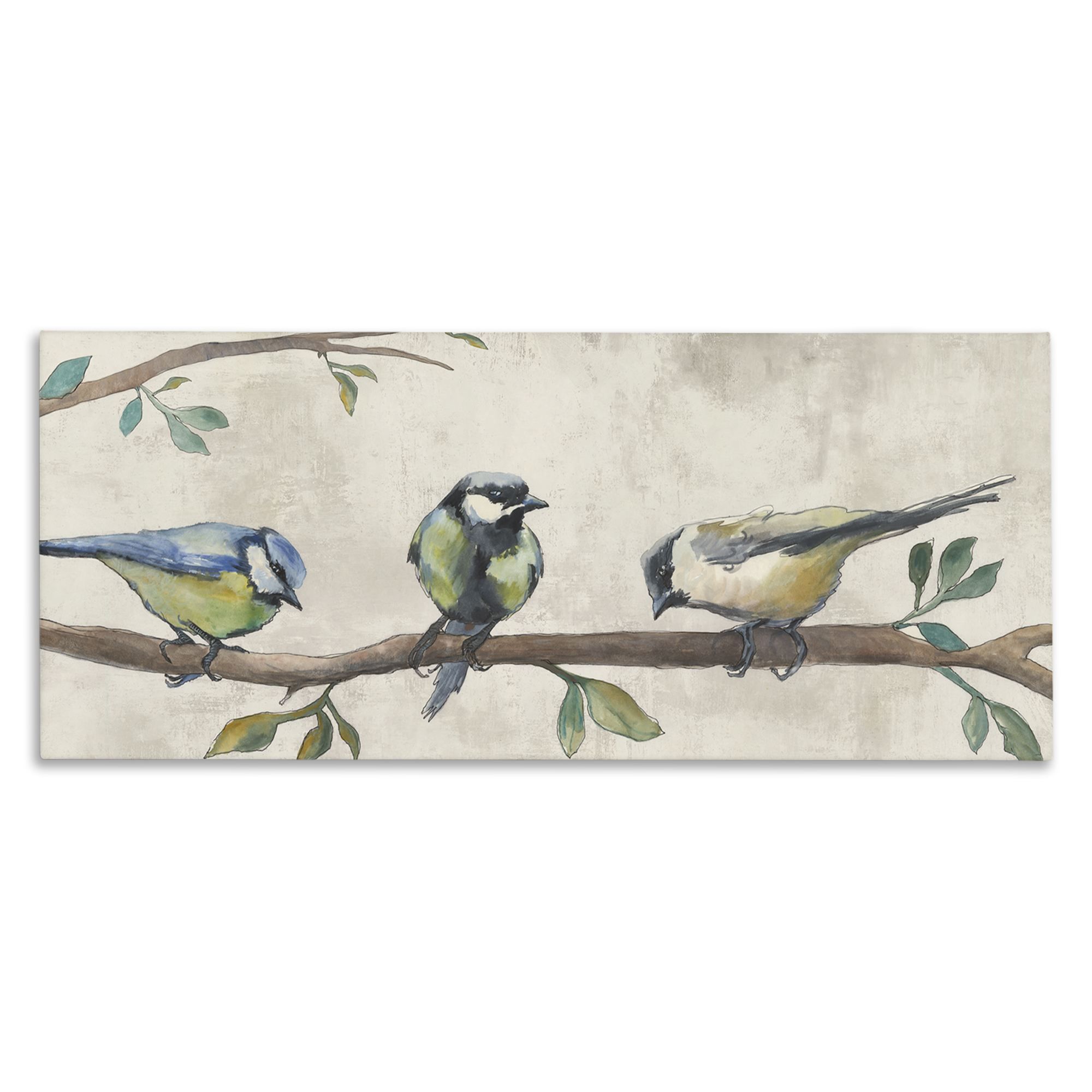 Stupell Industries Perched Songbirds on Branch Animals Painting Wrapped Canvas Art Print Wall Art, 40 x 17