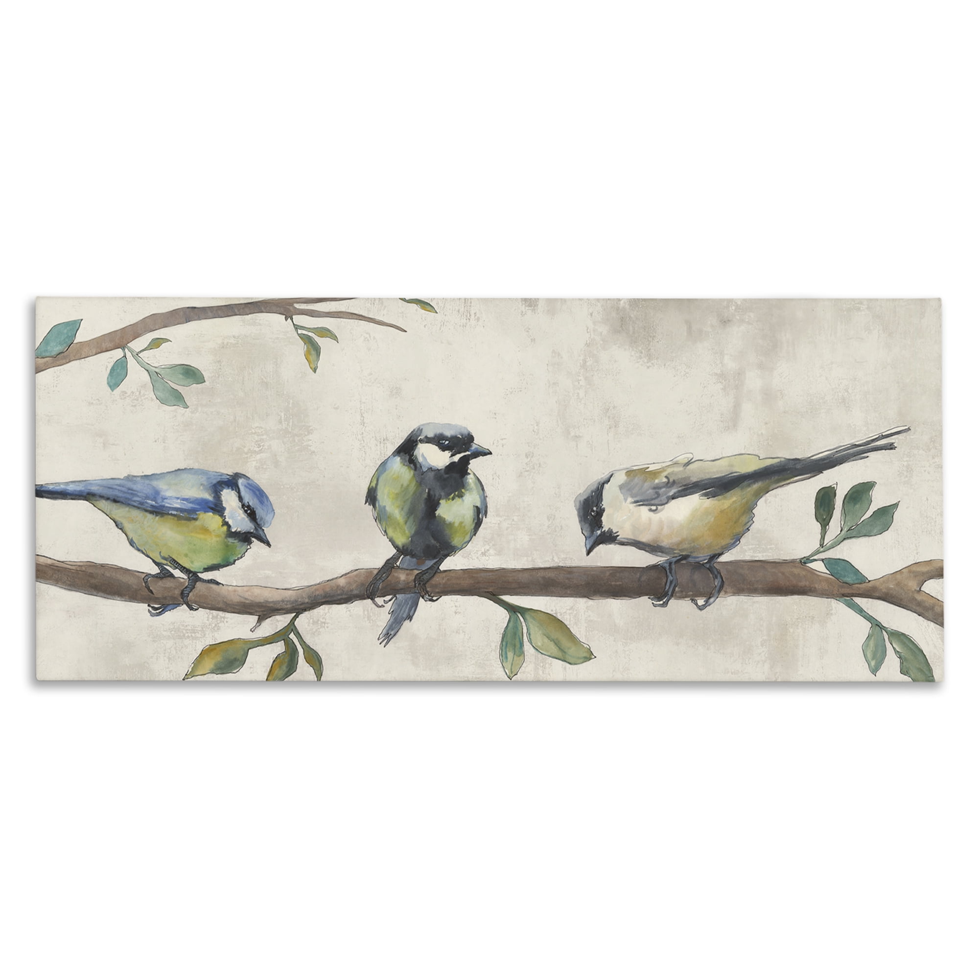 Stupell Industries Perched Songbirds on Branch Animals Painting Wrapped Canvas Art Print Wall Art, 48 x 20