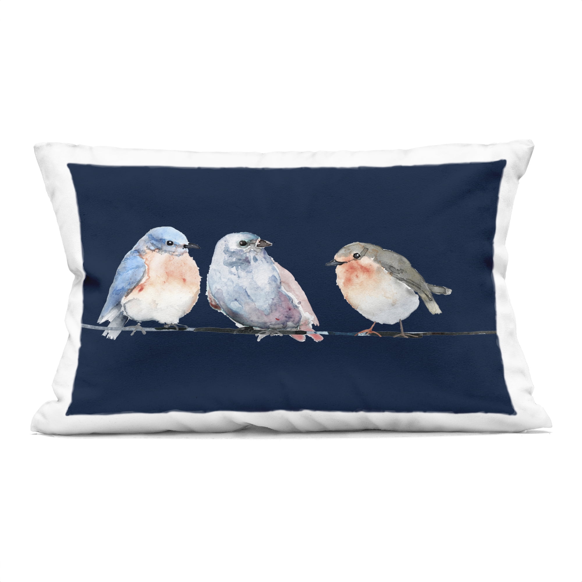 Stupell Industries Perched Trio on Blue Decorative Printed Throw Pillow, design by Lorenzo Collective