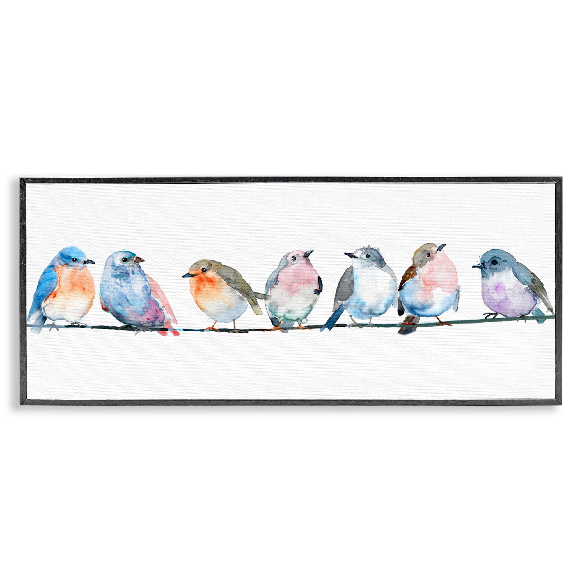 Stupell Industries Perching Pastel Birds Black Framed Giclee Art, design by Lorenzo Collective