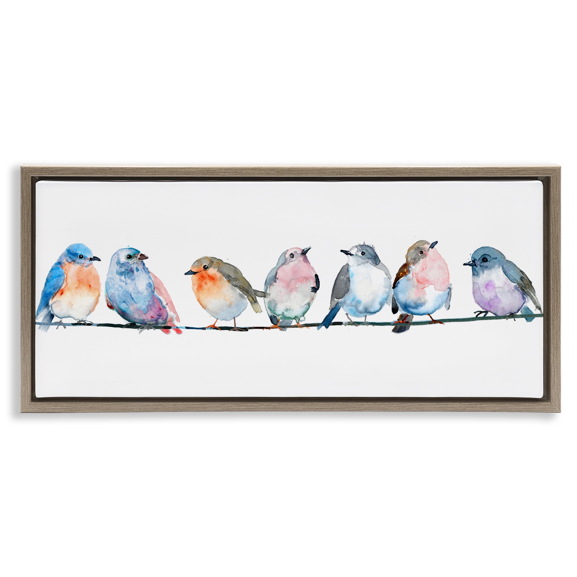 Stupell Industries Perching Pastel Birds Brown Framed Floater Canvas Wall Art, design by Lorenzo Collective