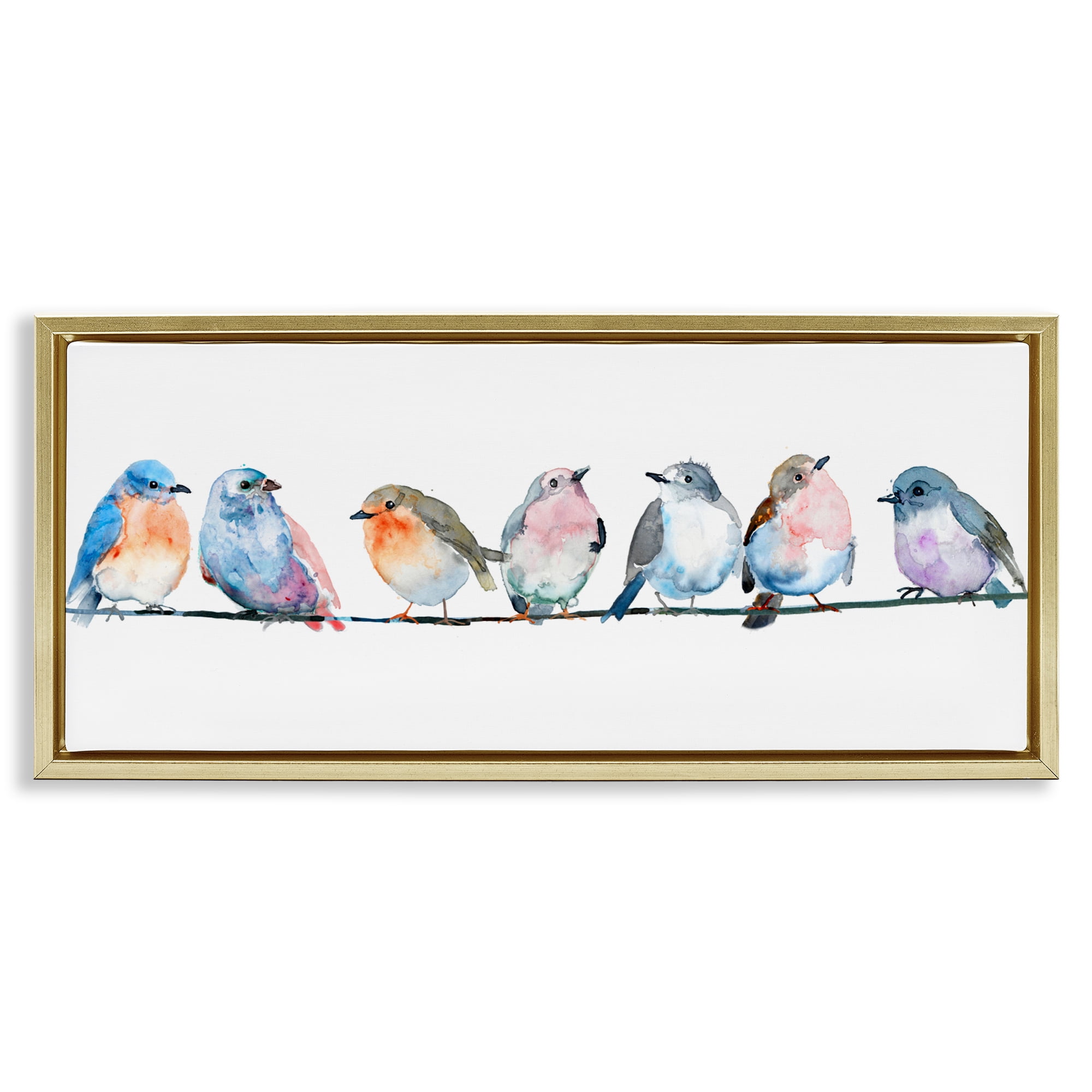 Stupell Industries Perching Pastel Birds Gold Framed Floater Canvas Wall Art, design by Lorenzo Collective