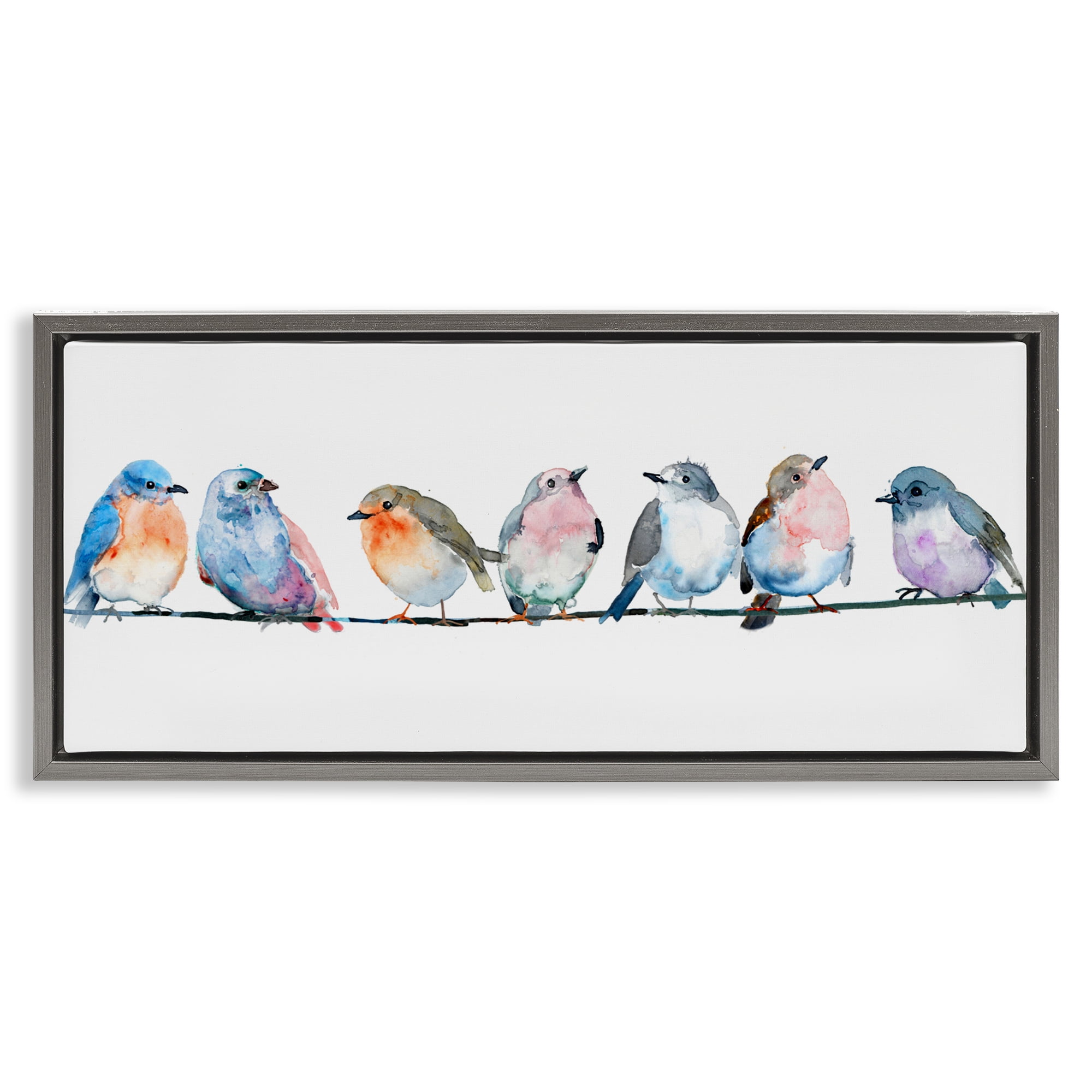 Stupell Industries Perching Pastel Birds Gray Framed Floater Canvas Wall Art, design by Lorenzo Collective