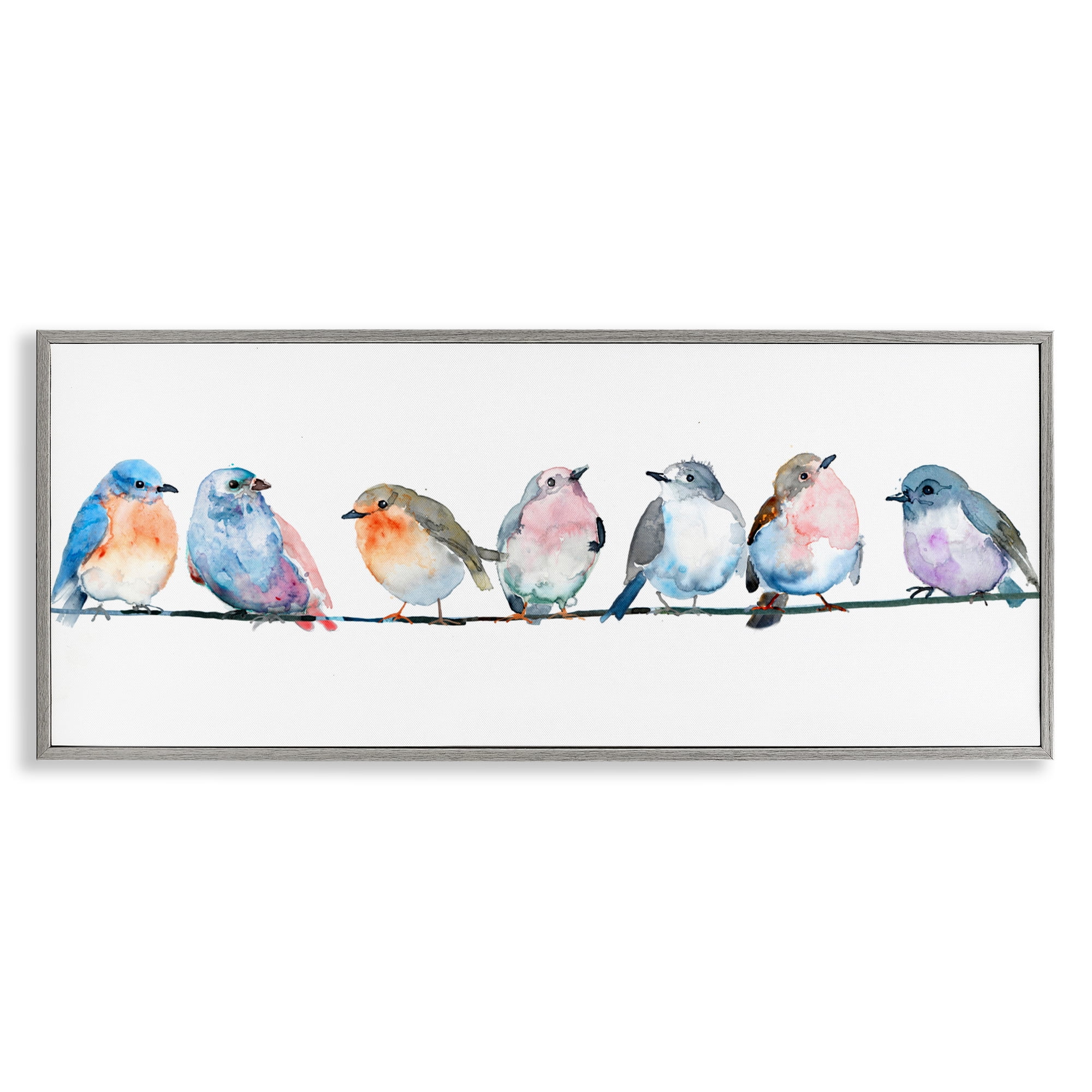 Stupell Industries Perching Pastel Birds Gray Framed Giclee Art, design by Lorenzo Collective