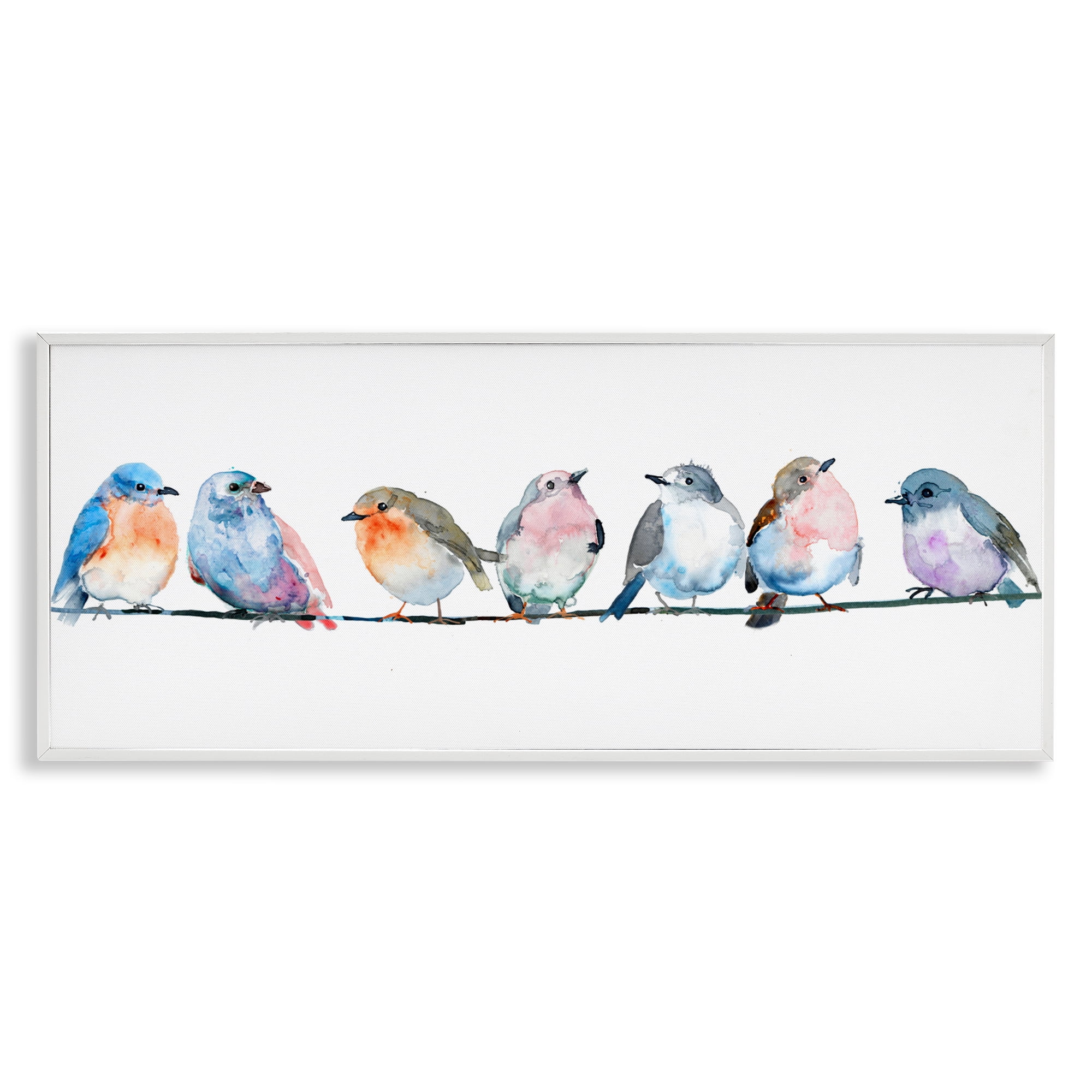 Stupell Industries Perching Pastel Birds White Framed Giclee Art, design by Lorenzo Collective