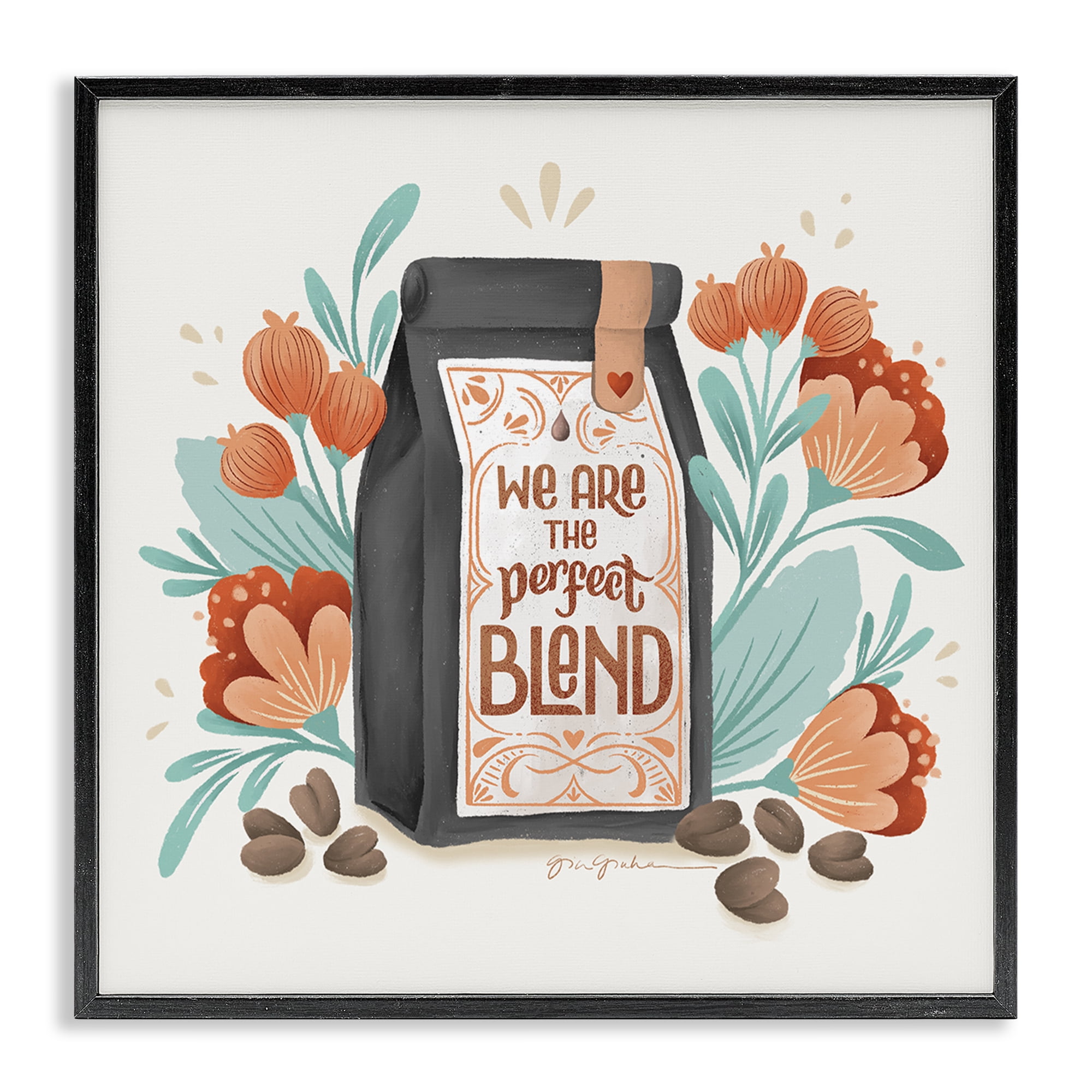 Stupell Industries Perfect Blend Coffee Food & Beverage Painting Black Framed Art Print Wall Art, 17 x 17