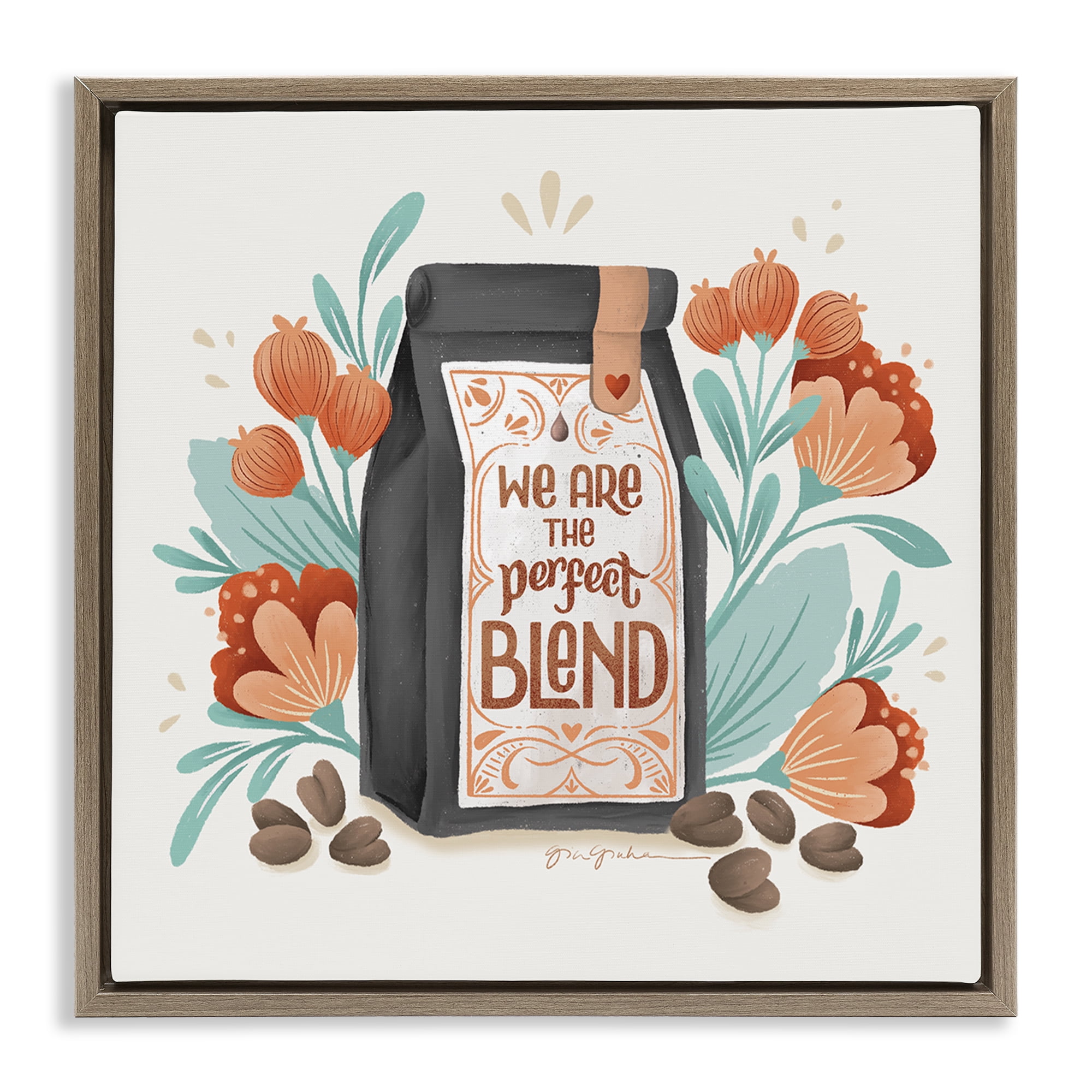 Stupell Industries Perfect Blend Coffee Food & Beverage Painting Brown Floater Framed Canvas Art Print Wall Art, 18 x 18