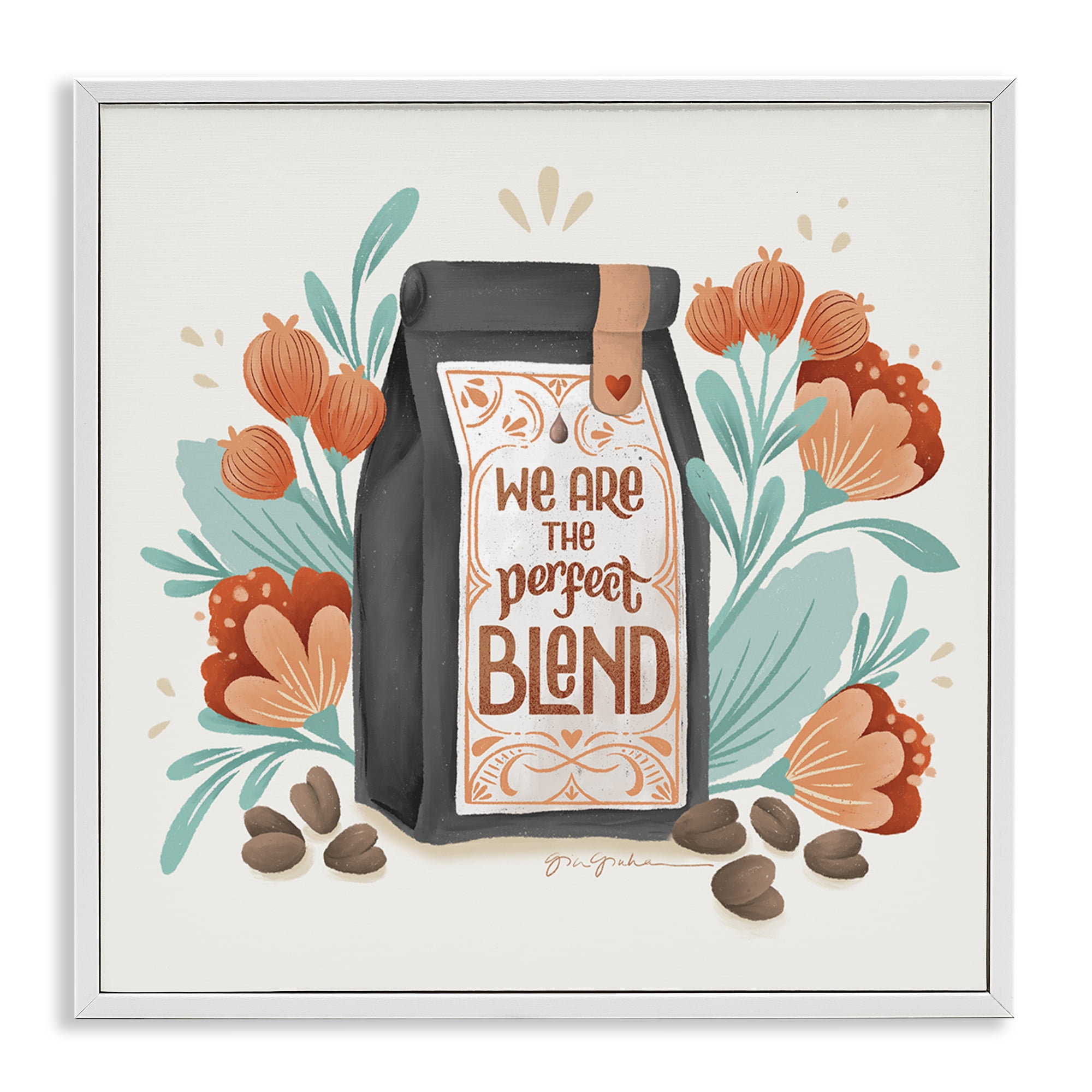 Stupell Industries Perfect Blend Coffee Food & Beverage Painting White Framed Art Print Wall Art, 17 x 17