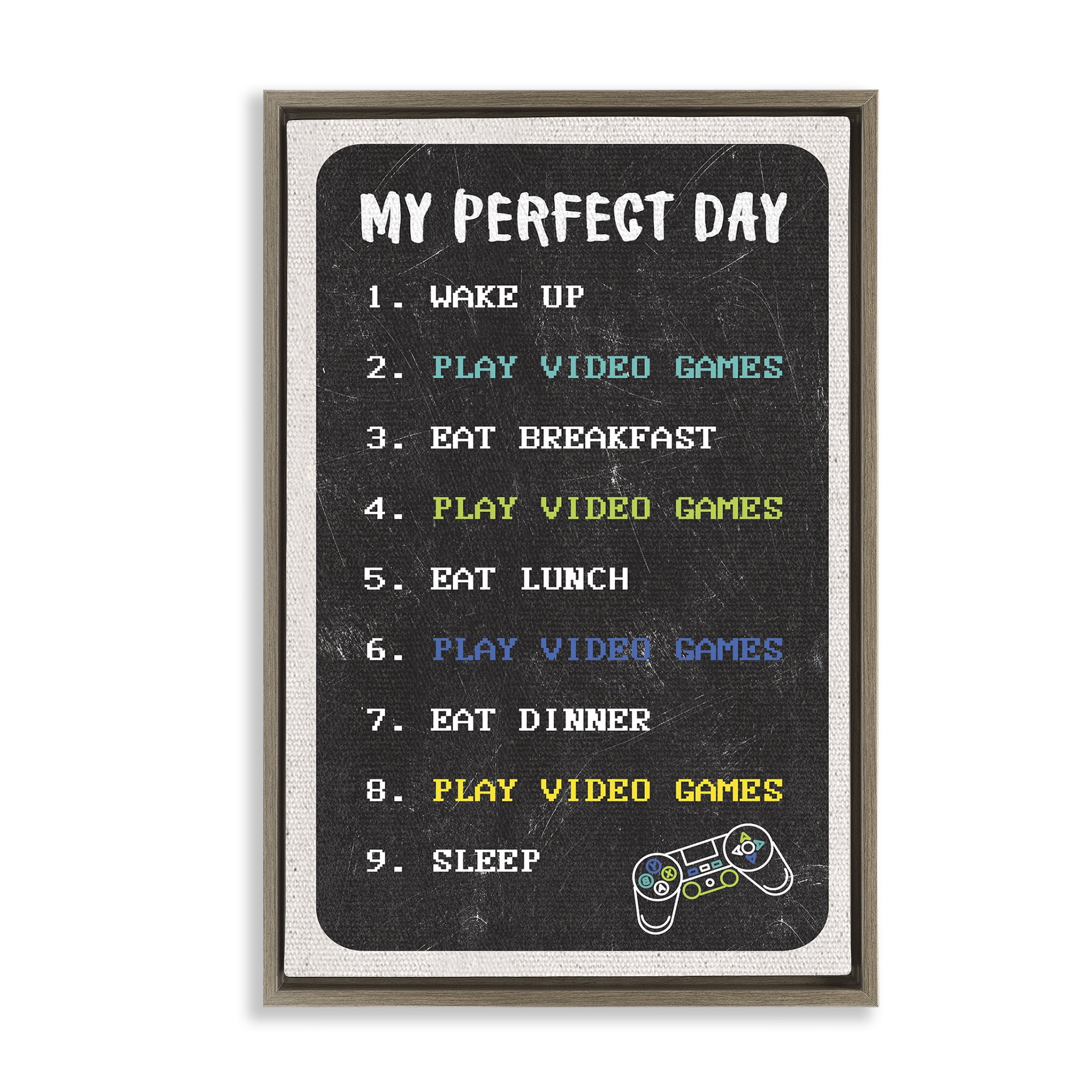 Stupell Industries Perfect Day Gamer Life Typography Painting Brown Floater Framed Art Print Wall Art, 17 x 25
