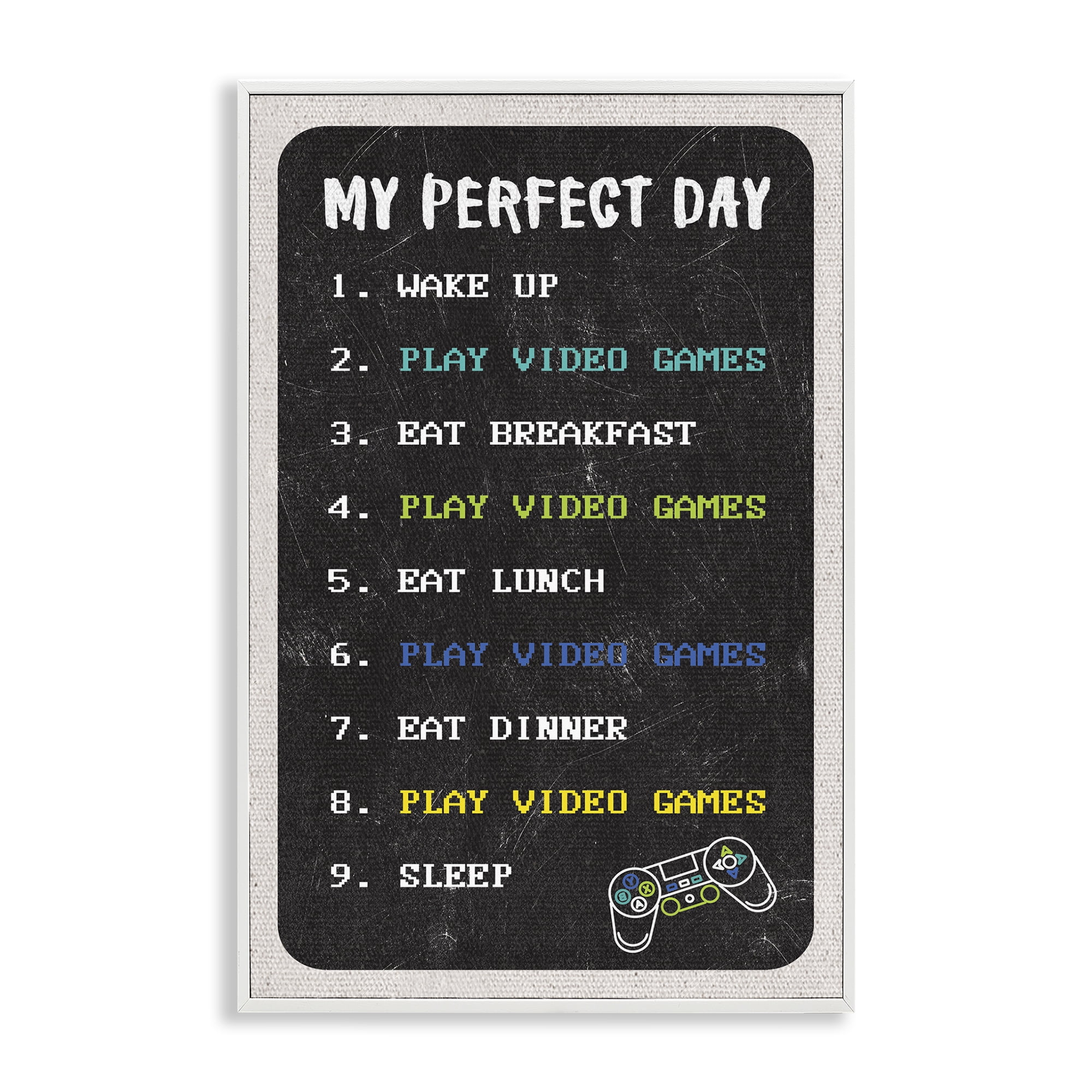 Stupell Industries Perfect Day Gamer Life Typography Painting White Framed Art Print Wall Art, 16 x 24