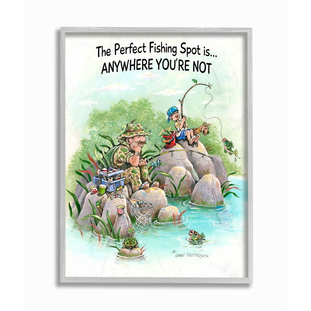 Stupell Industries Perfect Fishing Sport Funny Sports Cartoon Design Framed Wall Art by Gary Patterson