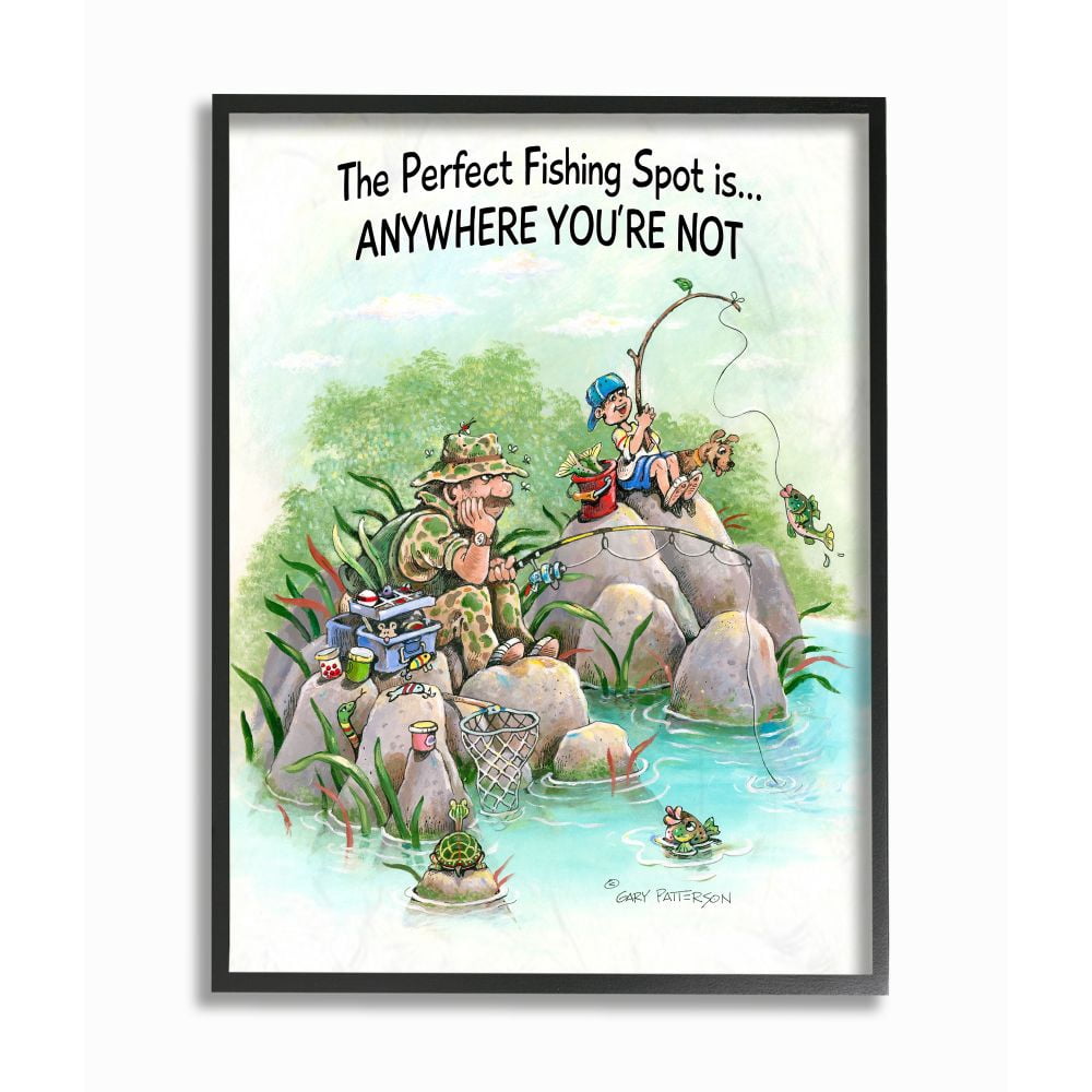 Stupell Industries Perfect Fishing Sport Funny Sports Cartoon Design Framed Wall Art by Gary Patterson