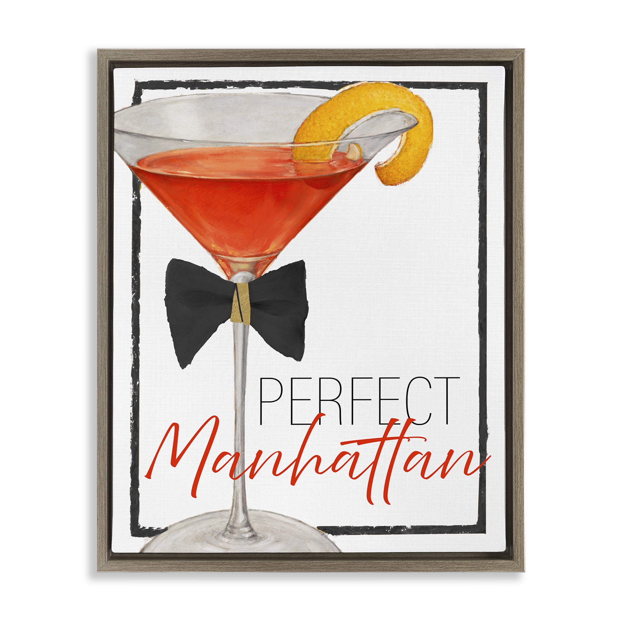 Stupell Industries Perfect Manhattan Cocktail Brown Framed Floater Canvas Wall Art, design by Lorenzo Collective