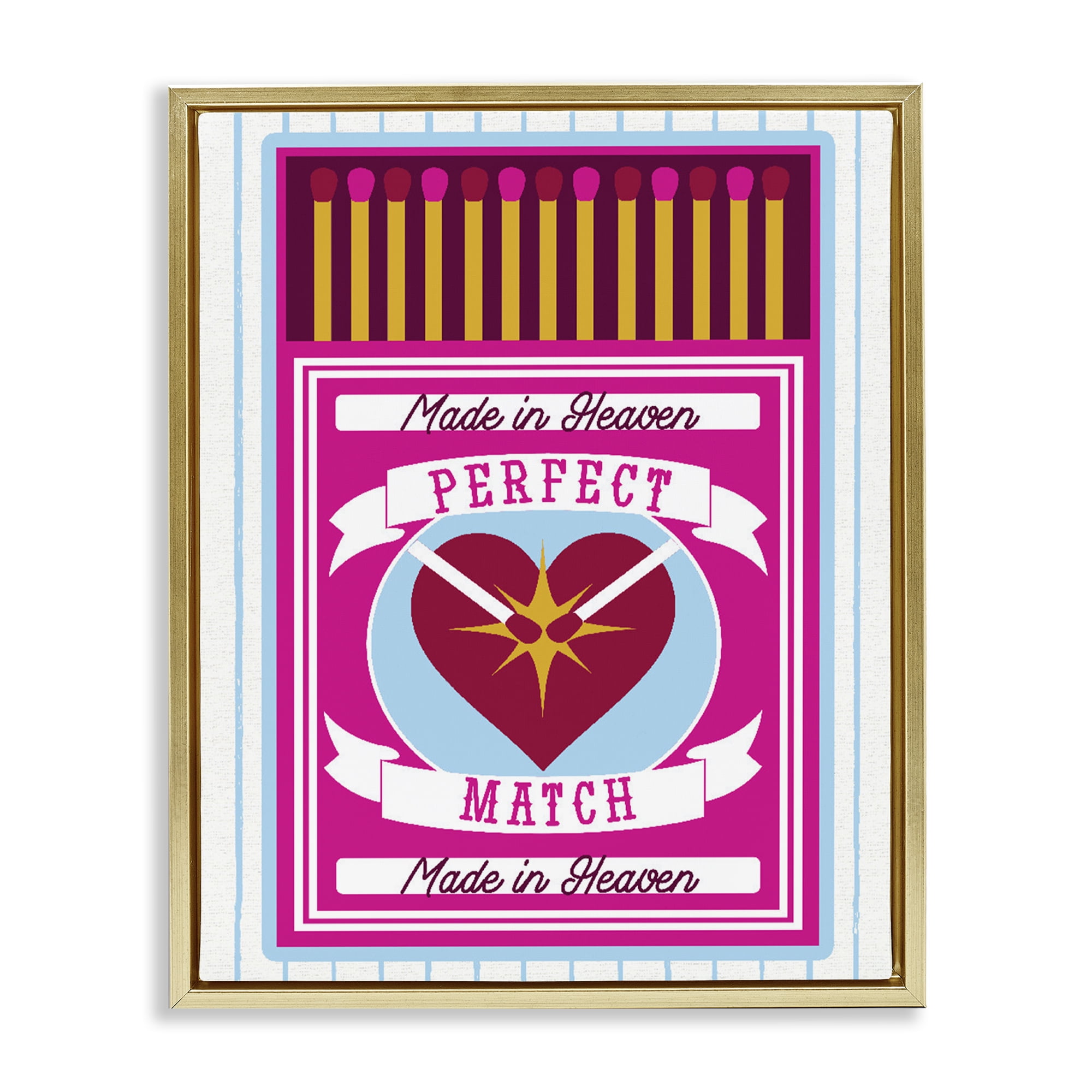 Stupell Industries Perfect Match Made In Heaven Gold Framed Floater Canvas Wall Art, design by Lil' Rue