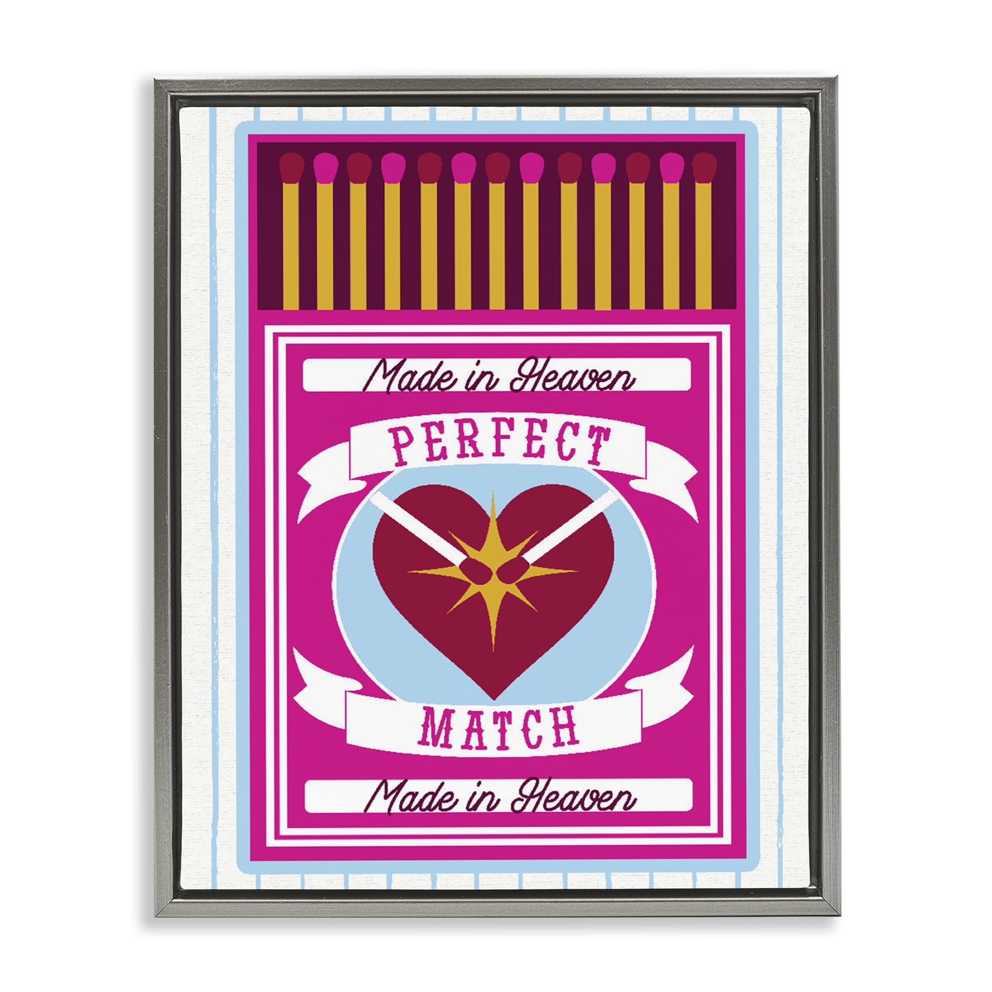 Stupell Industries Perfect Match Made In Heaven Gray Framed Floater Canvas Wall Art, design by Lil' Rue
