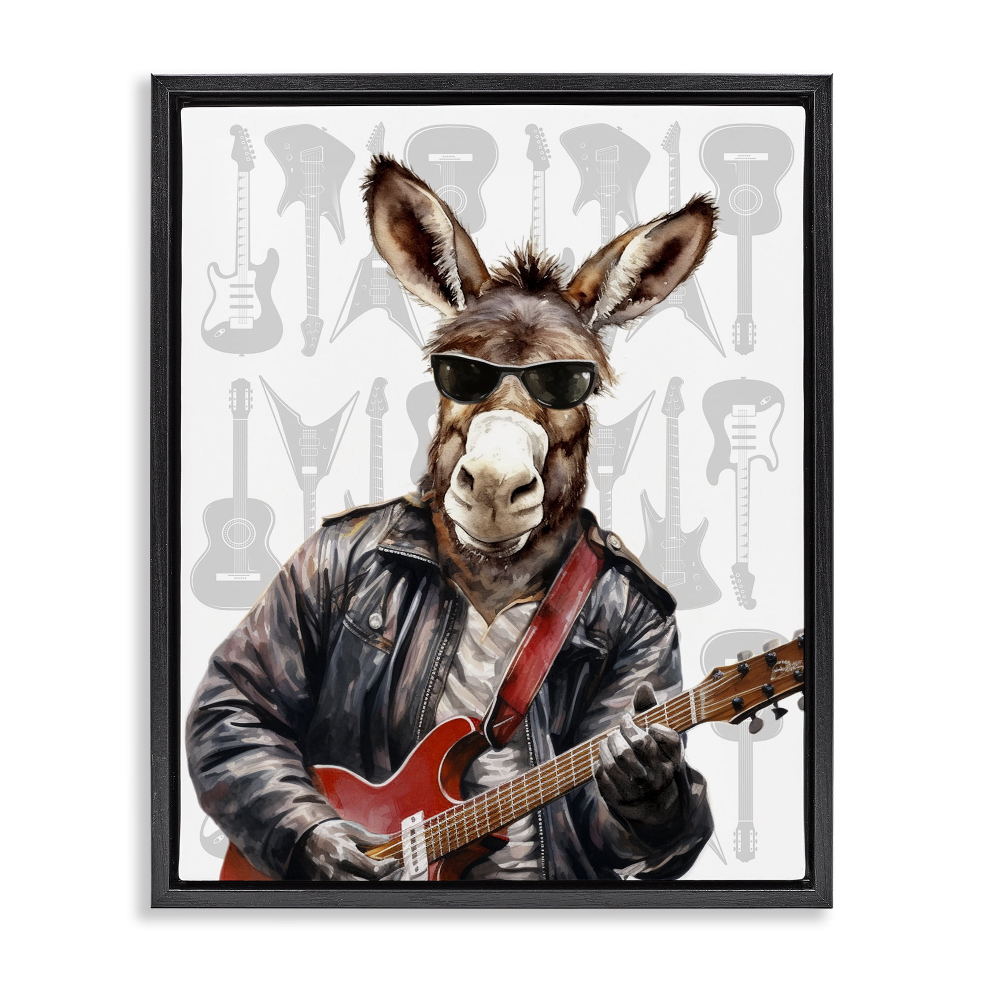 Stupell Industries Performing Musician Donkey Black Framed Floater Canvas Wall Art, design by CAD Designs