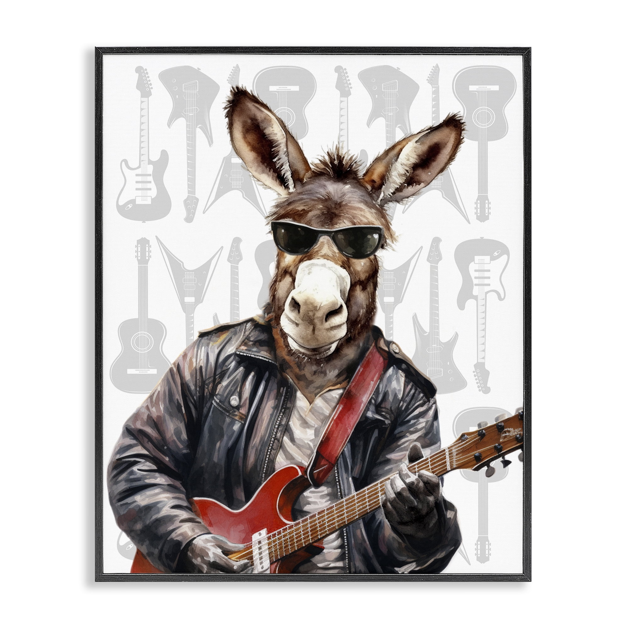 Stupell Industries Performing Musician Donkey Black Framed Giclee Art, design by CAD Designs