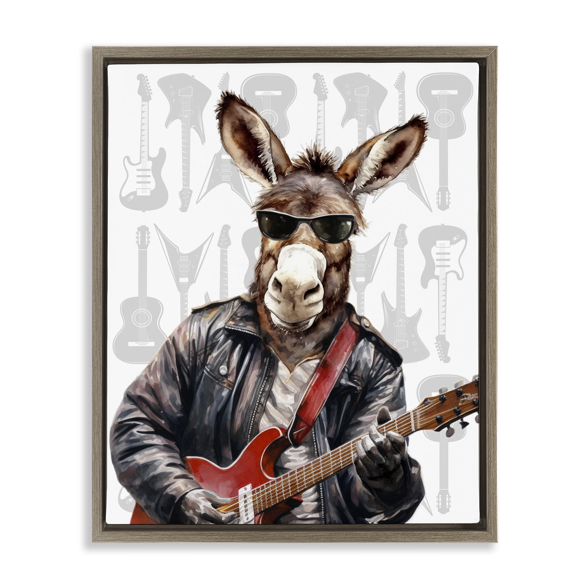 Stupell Industries Performing Musician Donkey Brown Framed Floater Canvas Wall Art, design by CAD Designs